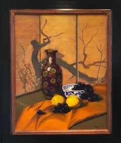 "Cloisonné Vase with Black Grapes" by James Cobb; Framed 20" x 16" Oil Painting