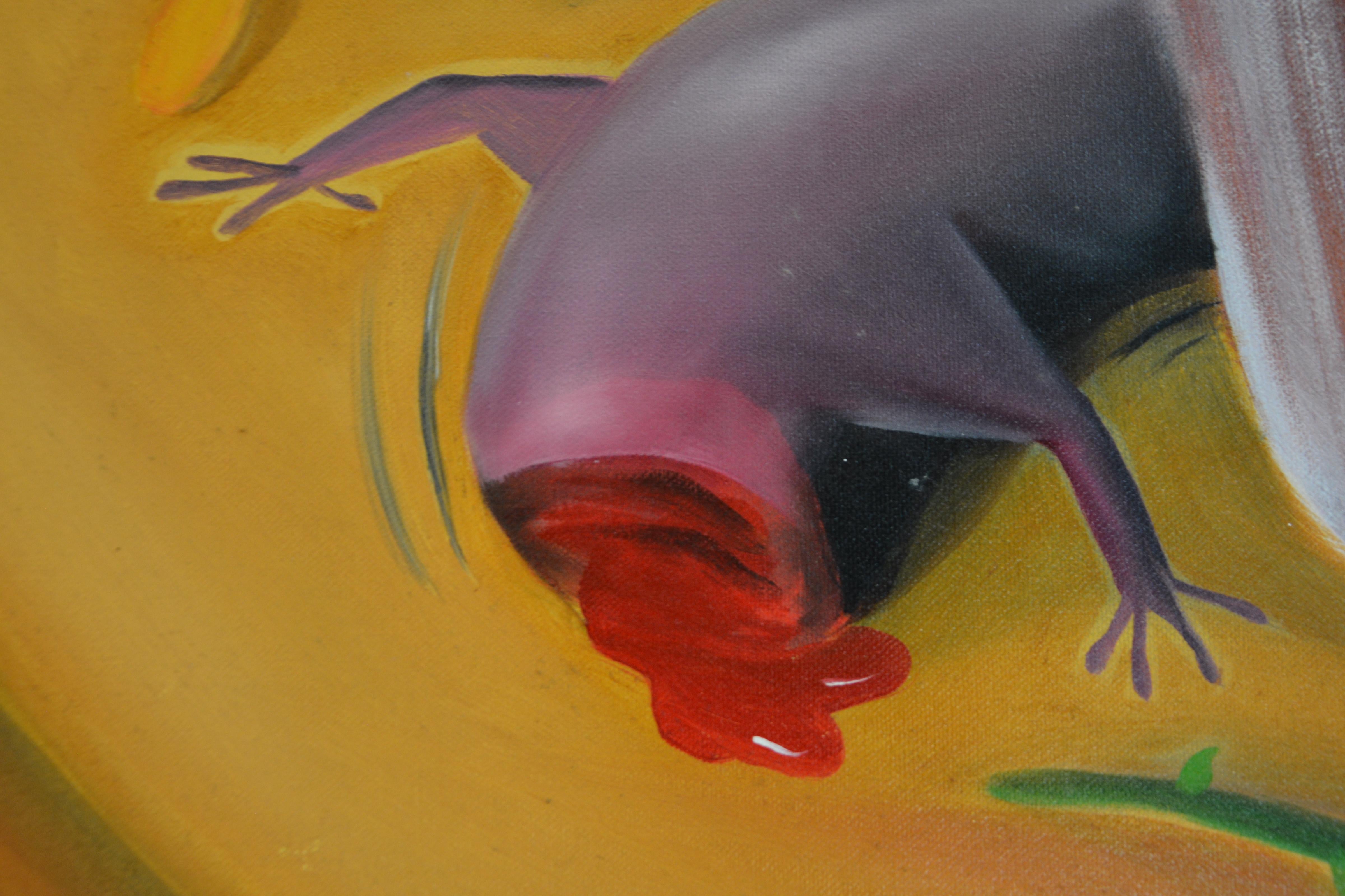 Kitty Kat, contemporary, figurative, colorful - Brown Figurative Painting by James Cobb