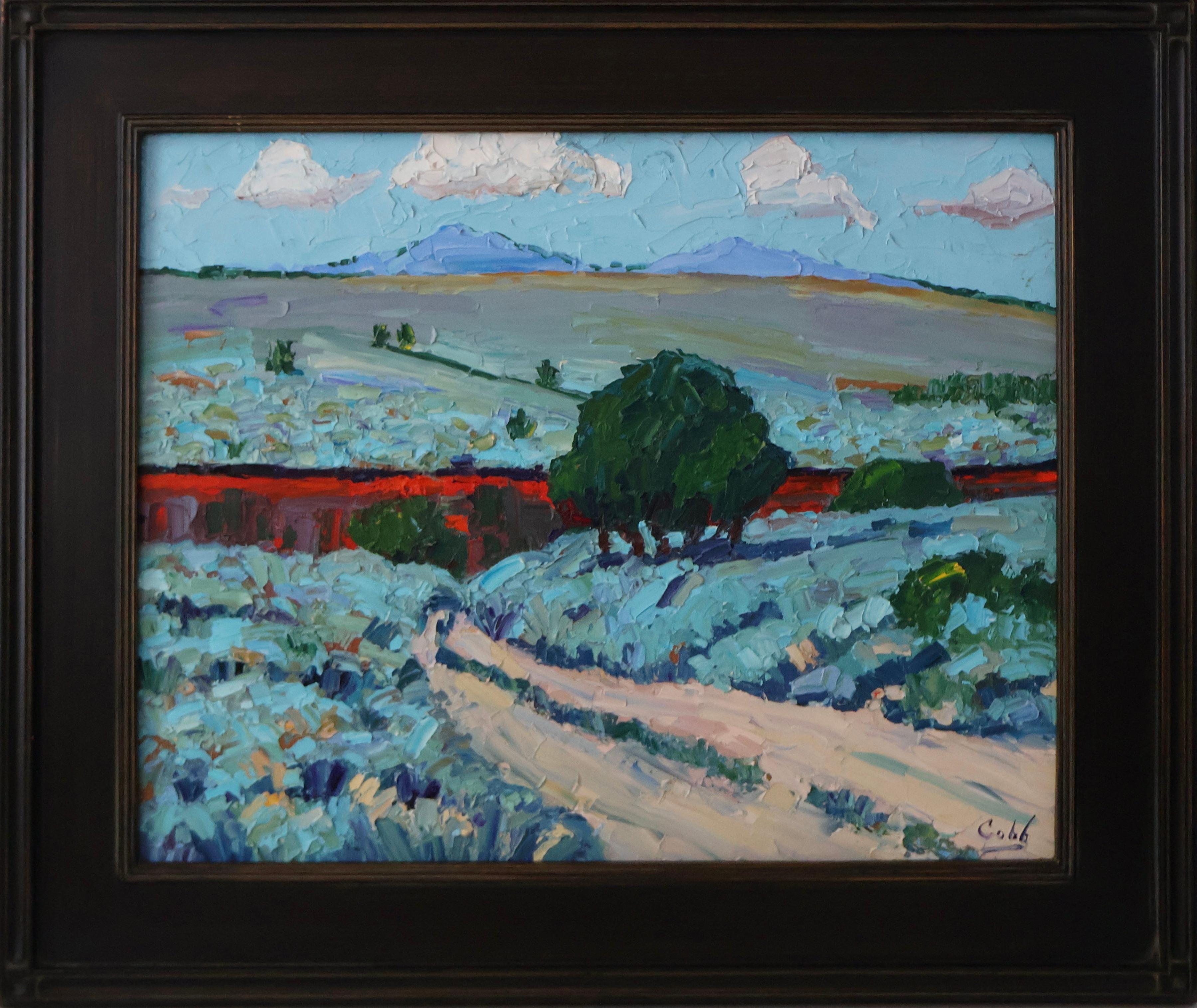 "My intention is to bring beauty to whatever is in front of me to paint." - Jim Cobb

Oklahoma-based artist James Cobb's oil painting on canvas, 'Taos Ditch', reflects his time spent in the area as he has historically worked in both Norman, Oklahoma