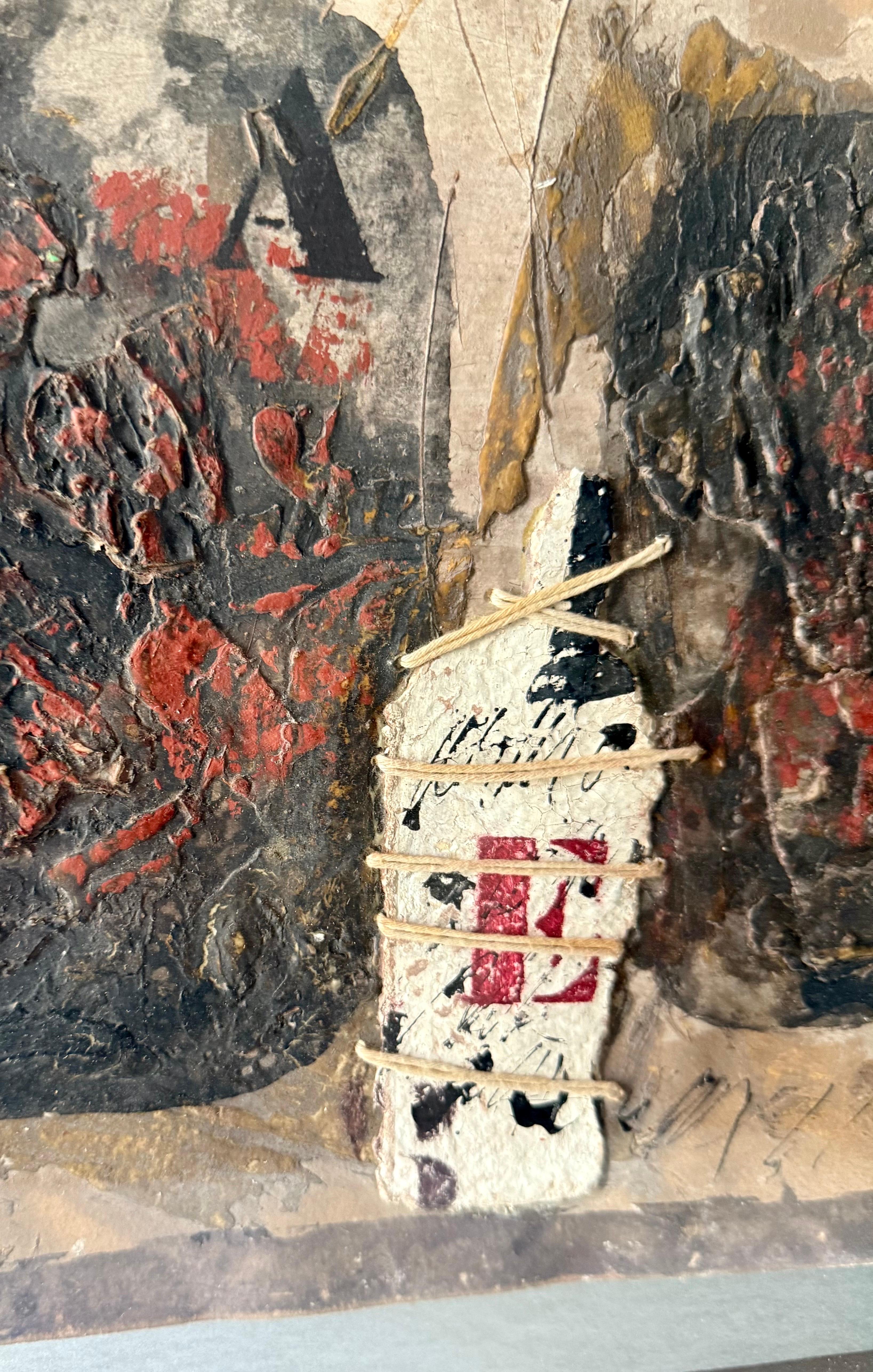 Quadro astratto a texture della Pop Art francese modernista con lettere incise in vendita 5
