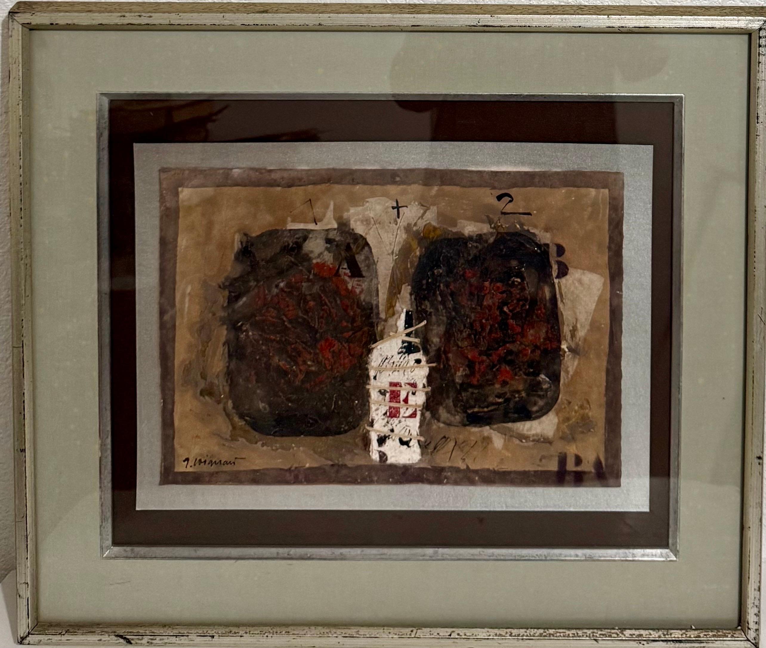 Quadro astratto a texture della Pop Art francese modernista con lettere incise in vendita 9