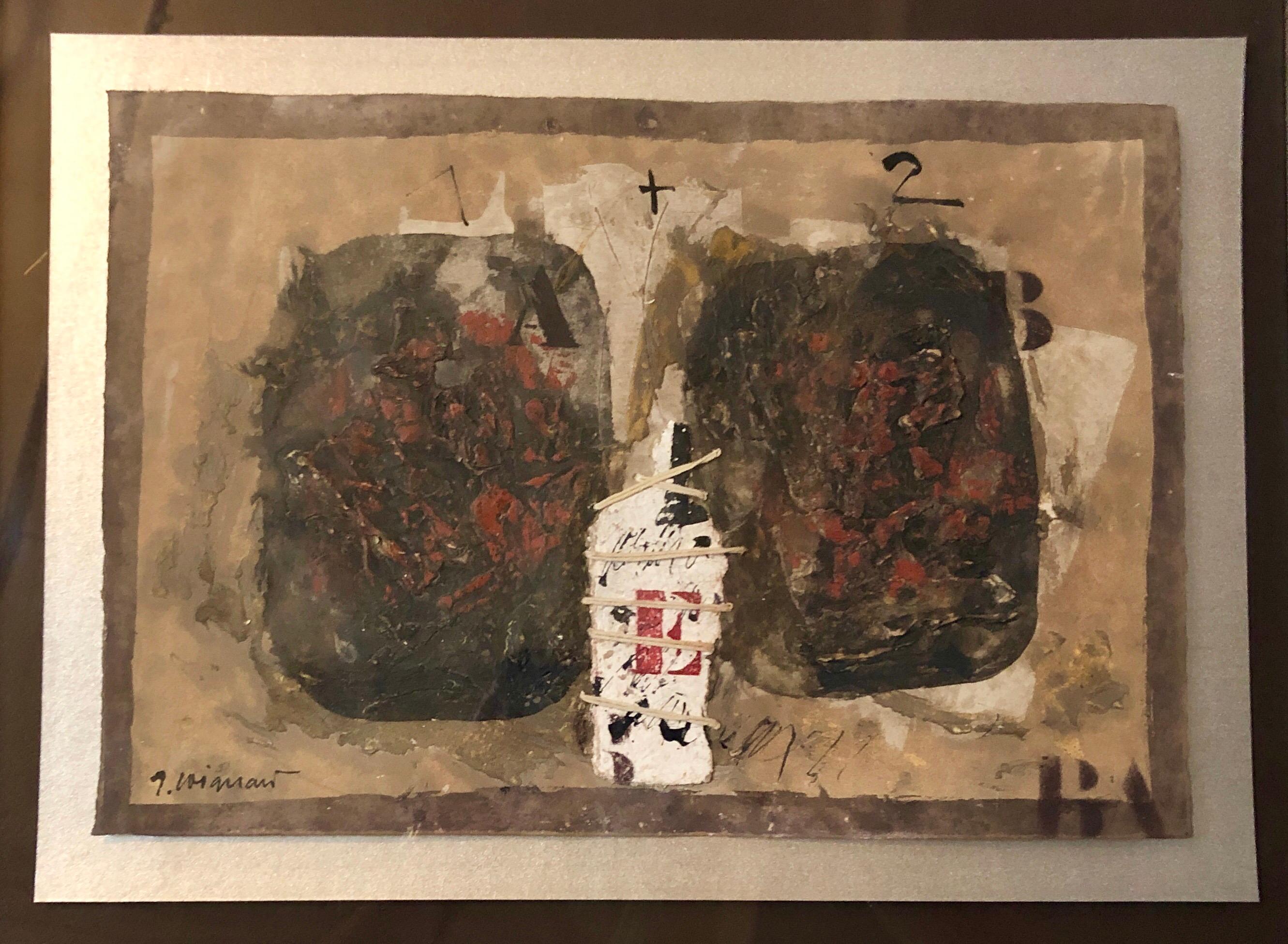 Quadro astratto a texture della Pop Art francese modernista con lettere incise in vendita 1