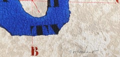 Axial du Bleu, acquaforte concettuale colorata a mano con collage di James Coignard
