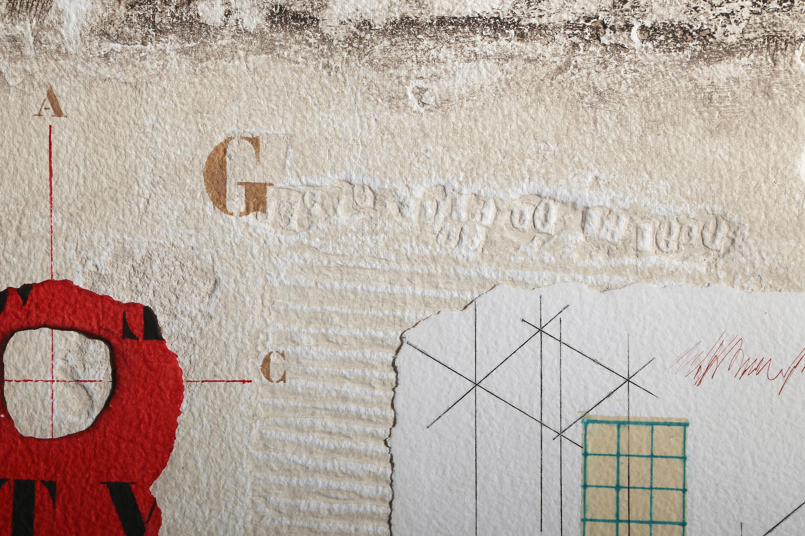 Elaboration Partielle, Conceptual Hand-Colored Etching with Collage by James Coi - Print by James Coignard
