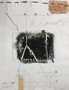 Used Les Axes Divergents, Conceptual Hand-Colored Etching with Collage by James Coign