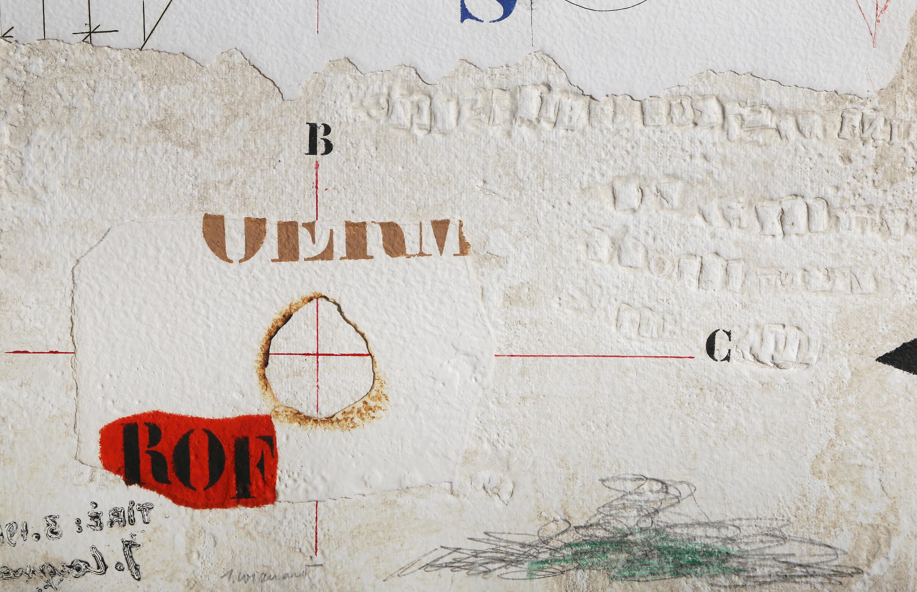 Report D'Horizontalite, gravure conceptuelle colorée à la main avec collage par James Co - Print de James Coignard
