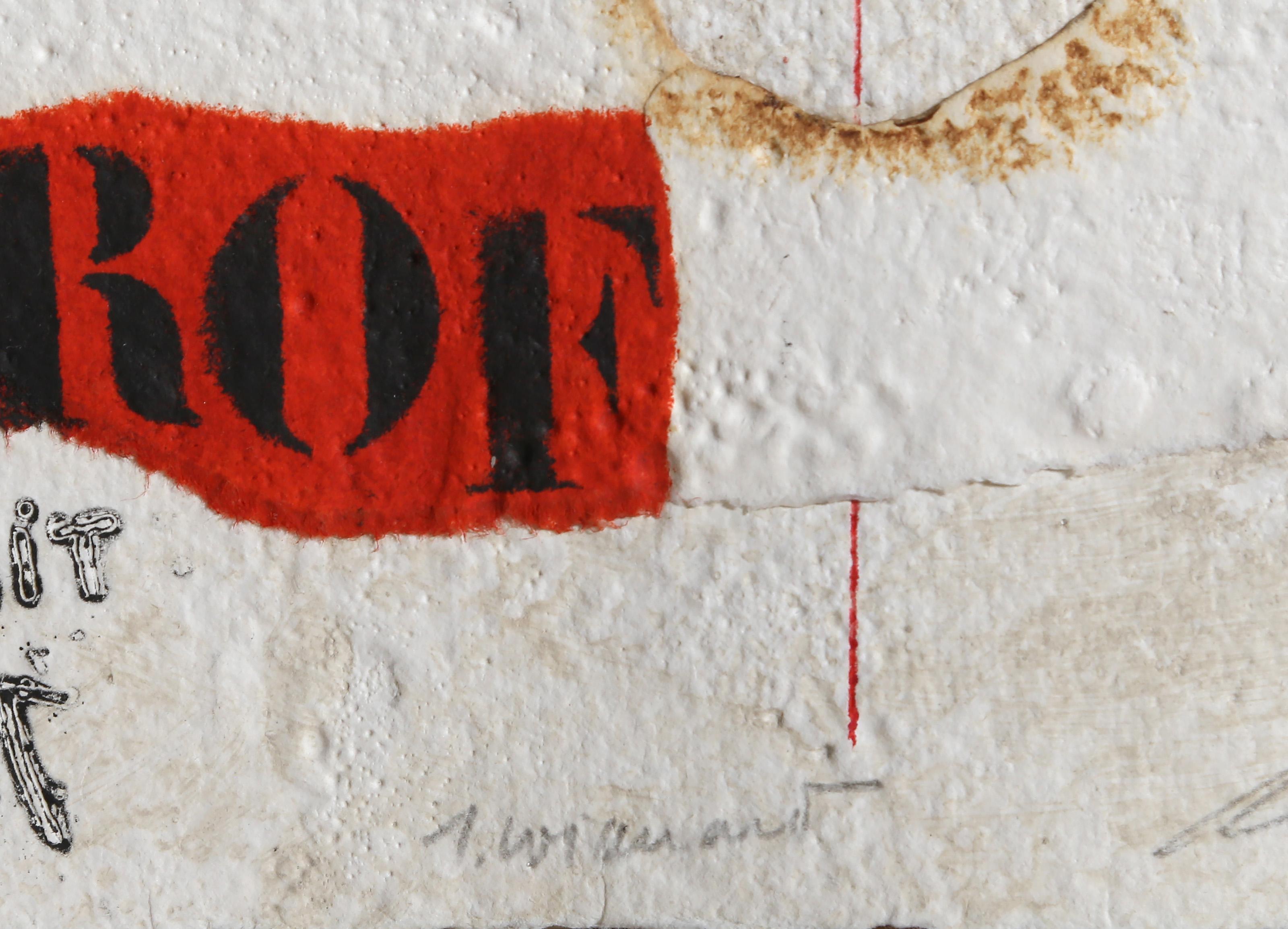 Report D'Horizontalite, gravure conceptuelle colorée à la main avec collage par James Co - Conceptuel Print par James Coignard