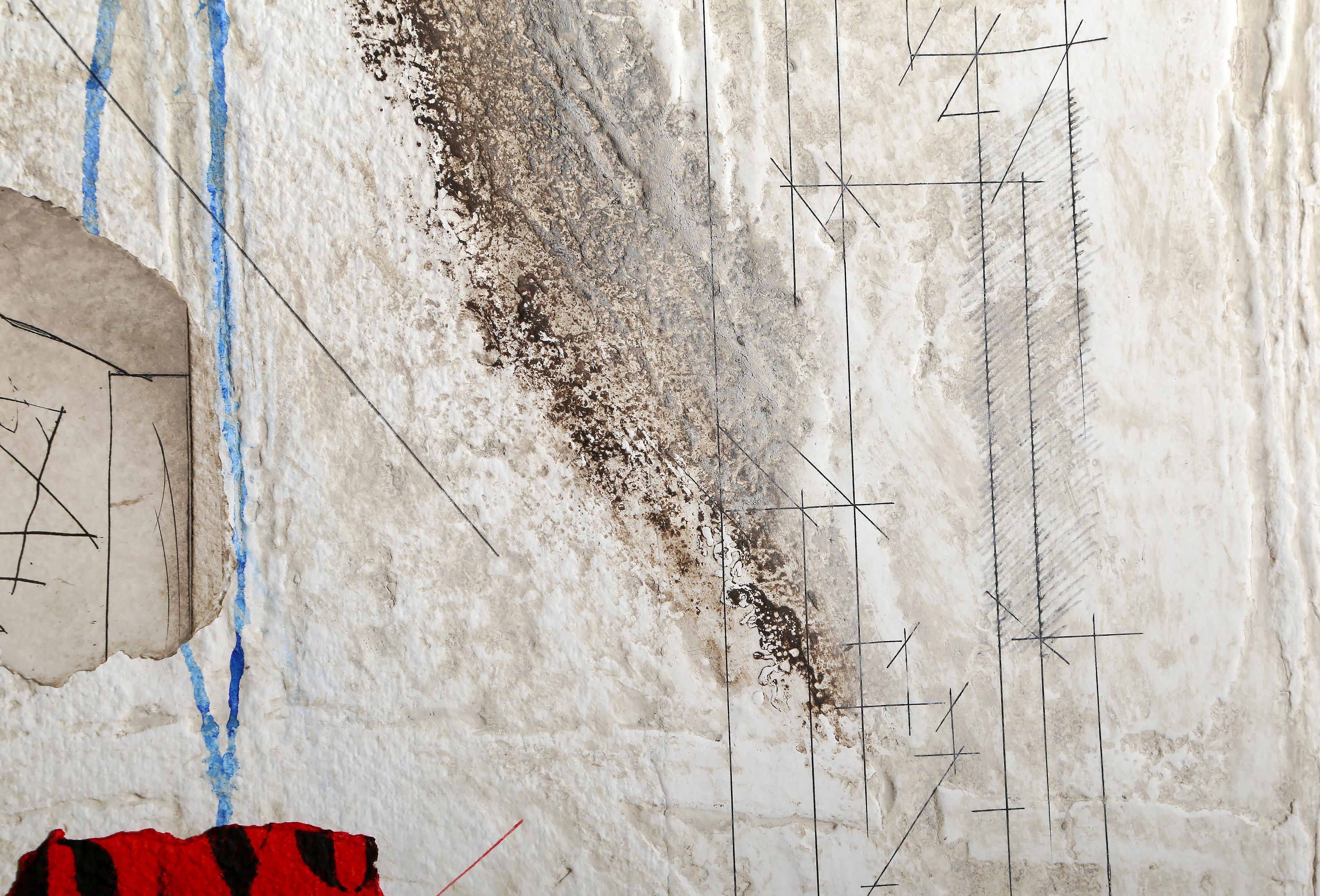 Structure Contestee, Conceptual Hand-Colored Etching with Collage by James Coign - Print by James Coignard