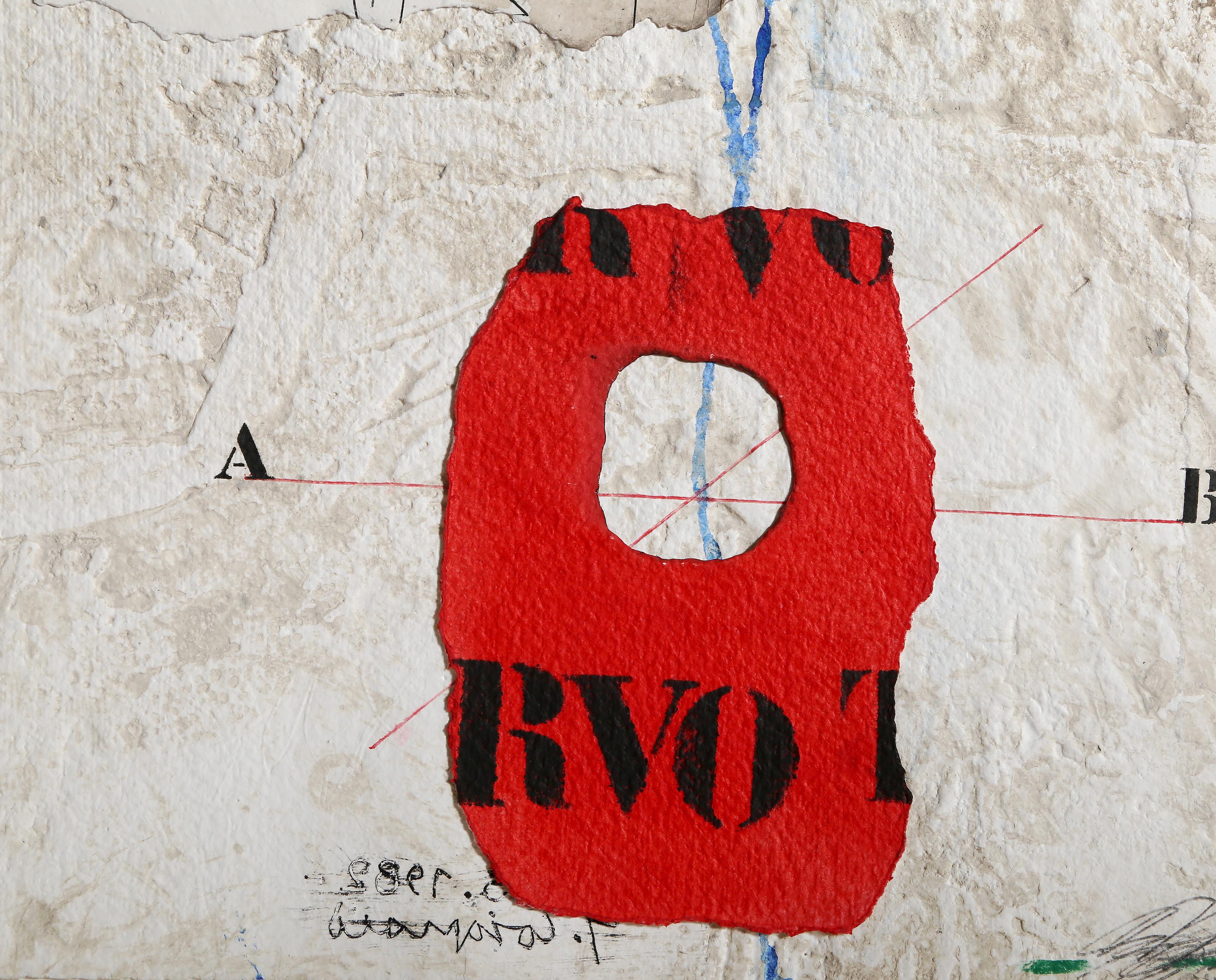 Structure Contestee, Conceptual Hand-Colored Etching with Collage by James Coign - Gray Abstract Print by James Coignard