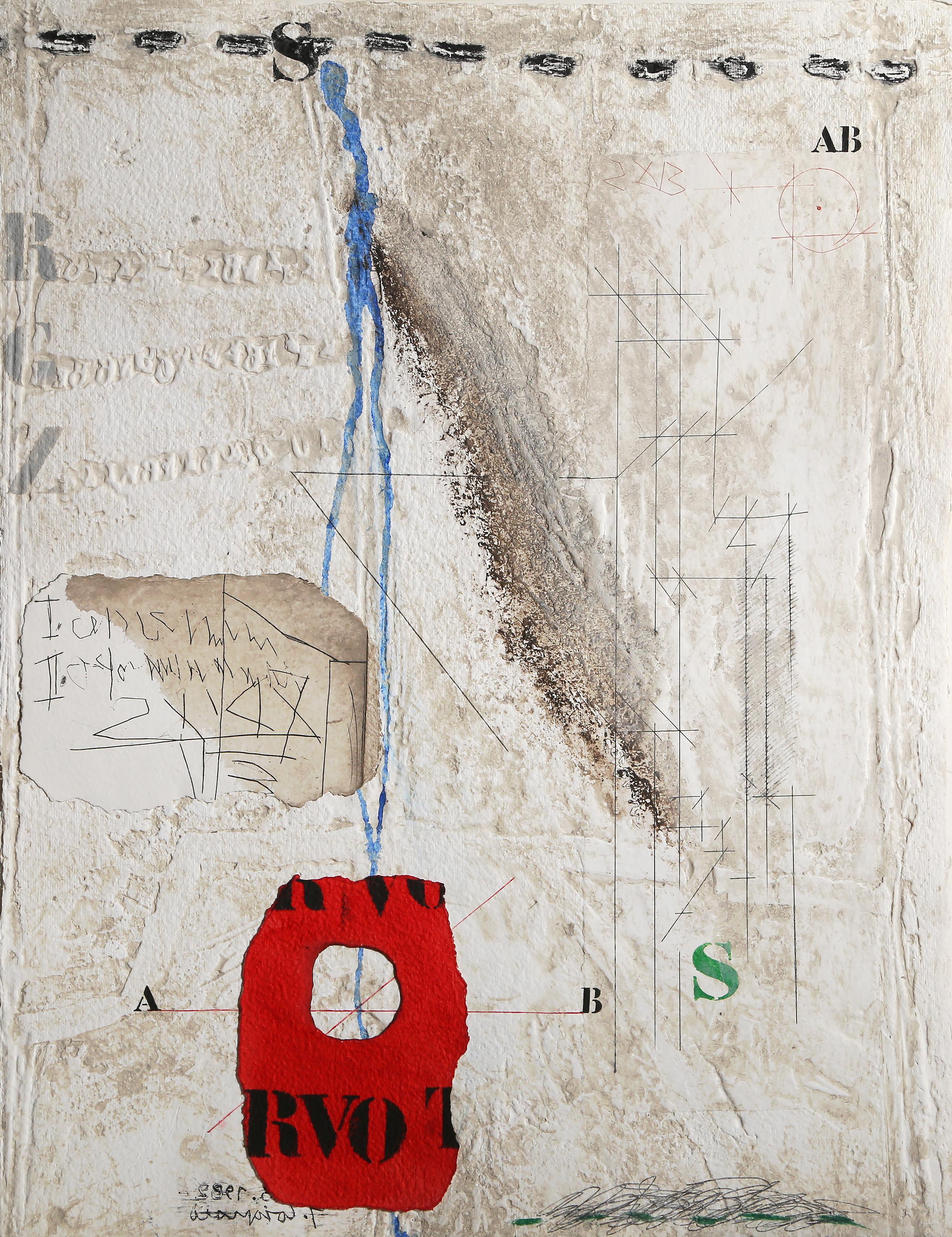 Structure Contestee, Conceptual Hand-Colored Etching with Collage by James Coign
