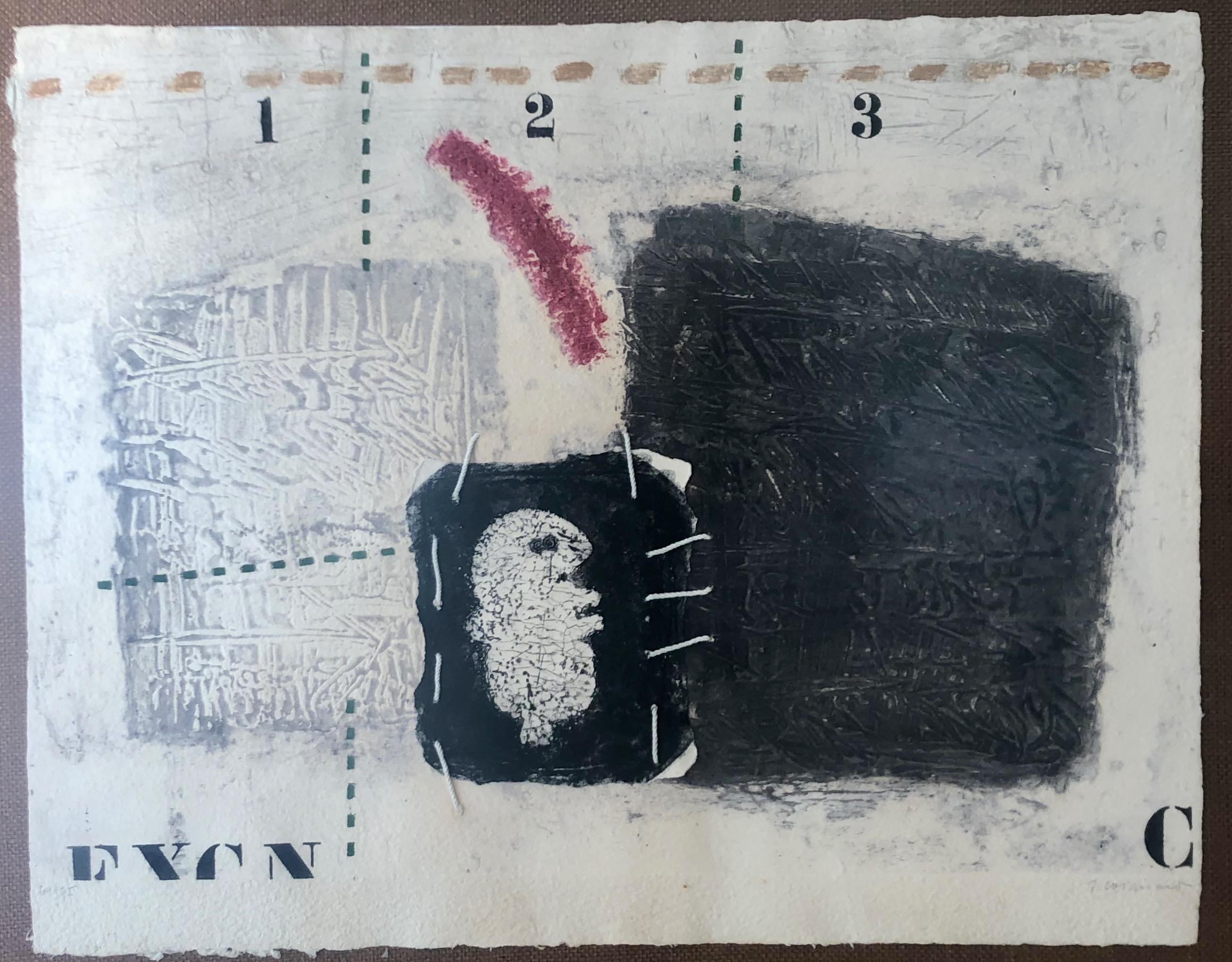 Untitled  Carborundum color etching and collage  - Print by James Coignard