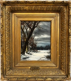 Antique Irish Winter Landscape Signed 19th Century Framed Oil Painting
