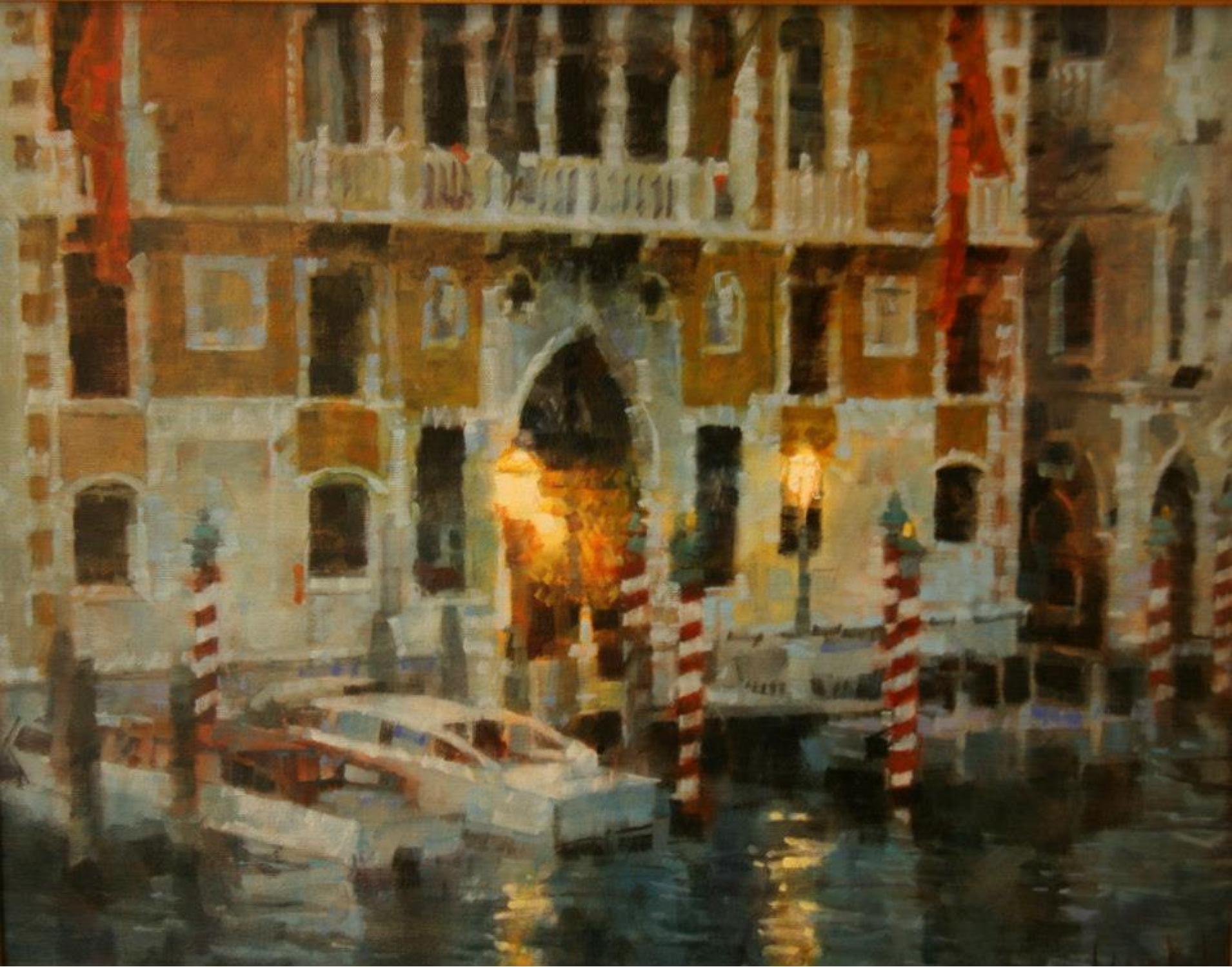 Ein Kanal in Venedig, Italien – Landschaft, Wasser, Boote