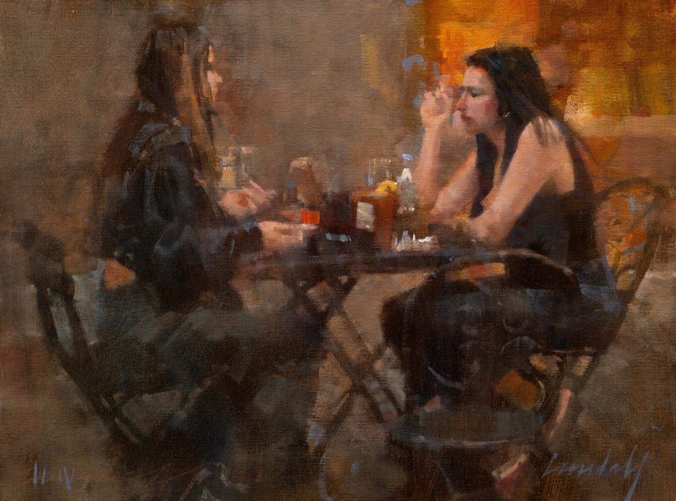 James Crandall Landscape Painting - A Florentine Bar Florence Impressionism 12 x 16 2024 Duomo Drinks