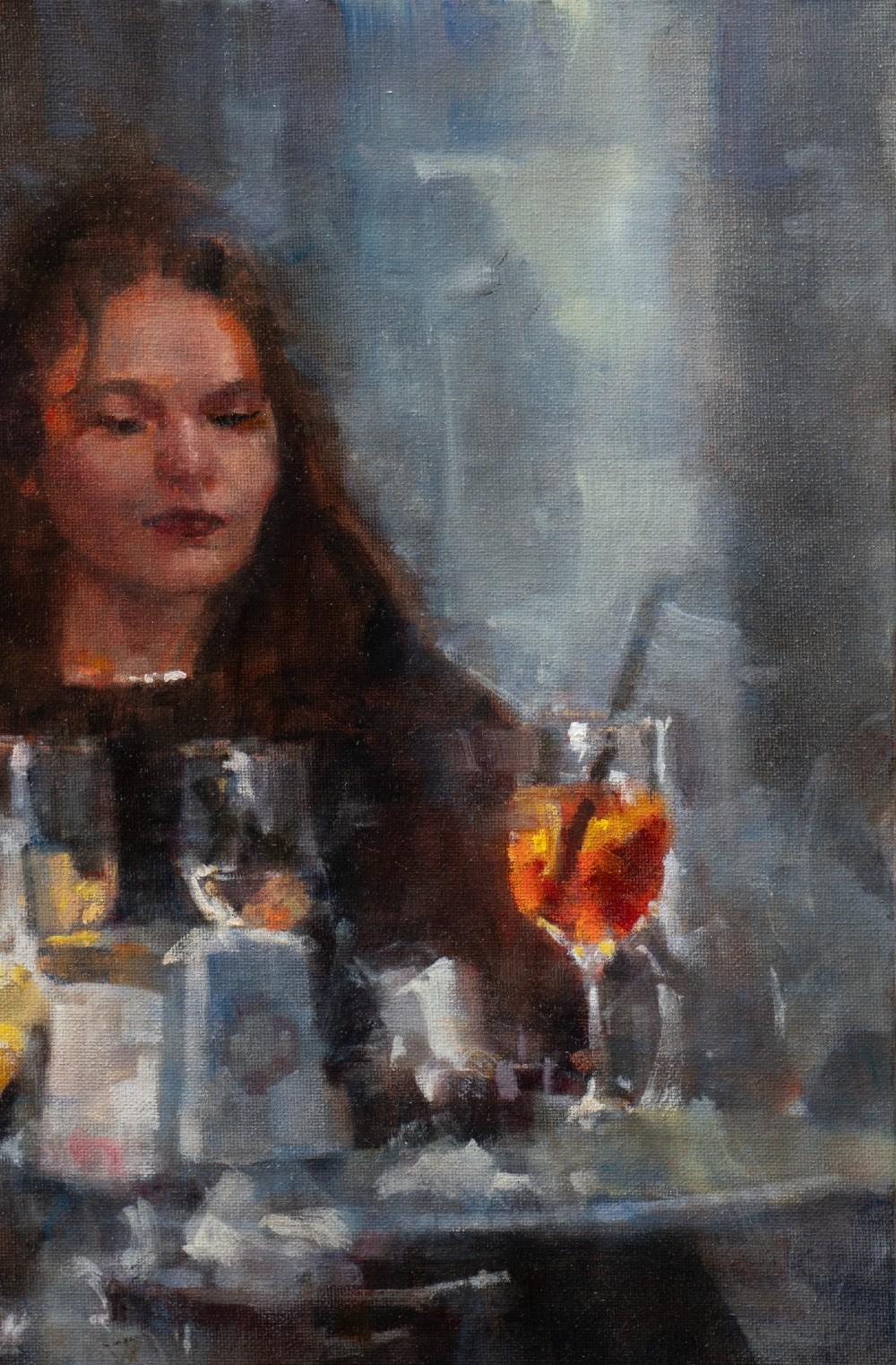 Ragazza con aperitivo    Firenze Impressionismo 16 x 12 2024 Duomo - Painting di James Crandall