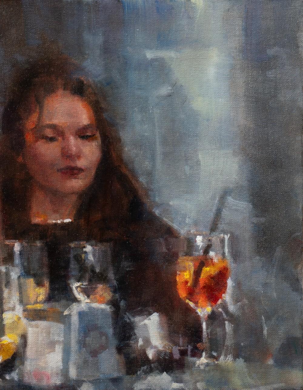Ragazza con aperitivo    Firenze Impressionismo 16 x 12 2024 Duomo - Painting Impressionismo americano di James Crandall