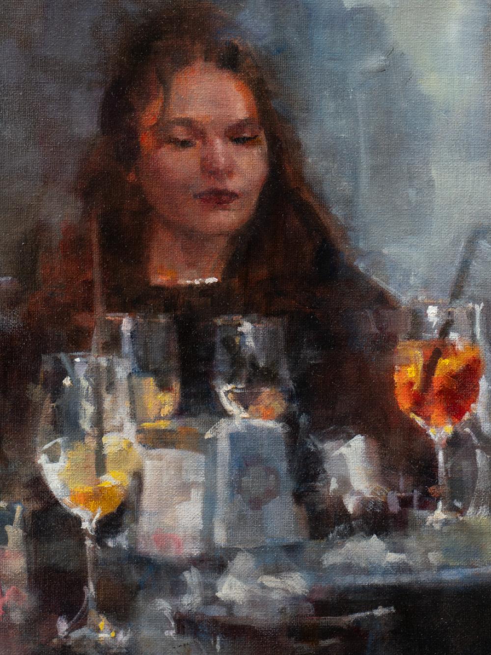 Ragazza con aperitivo    Firenze Impressionismo 16 x 12 2024 Duomo - Landscape Painting Nero di James Crandall