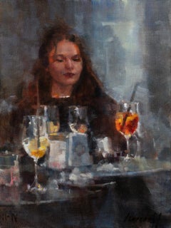 Chica con Aperitivo    Florencia Impresionismo 16 x 12 2024 Duomo