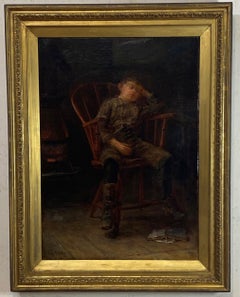 James C. Thom, American 1835-1895 Charming Genre View of Boy in Windsor Chair