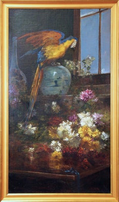 Parrot and Chrysanthemum, Interior Still Life by New Jersey Artist