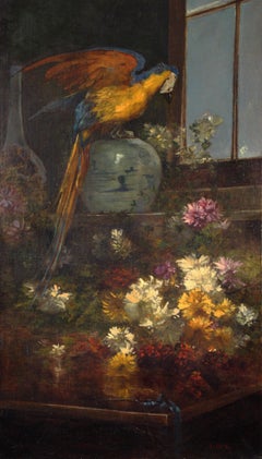 Parrot and Chrysanthemum, Interior Still Life by New Jersey Artist
