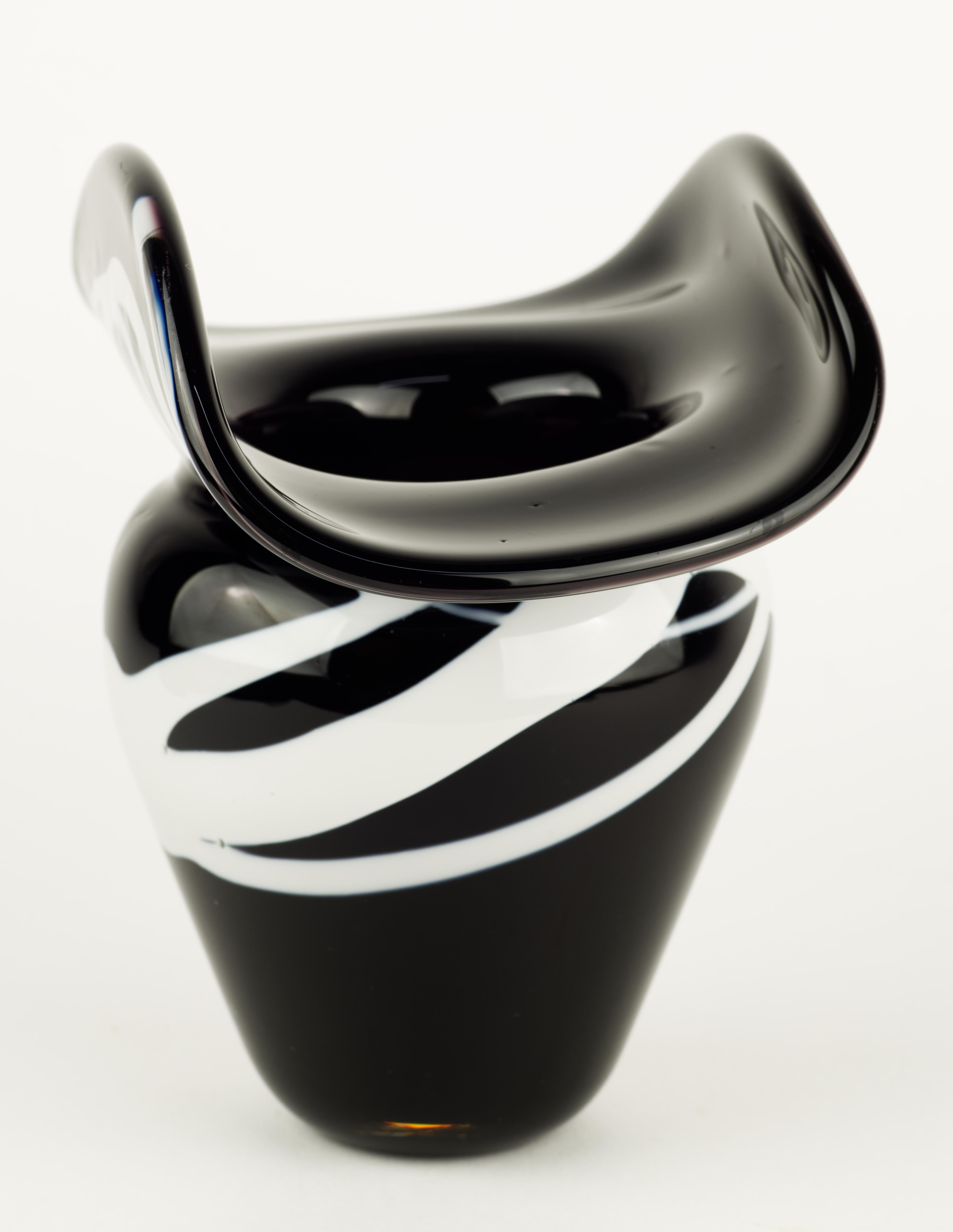 Organic Modern James Curtis Modernist Black and White Vase, Seattle Art Glass