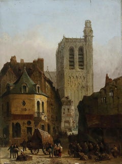 James D. Barnett (act.1855-1892) - Framed 1860 Oil, At Sens, Burgundy