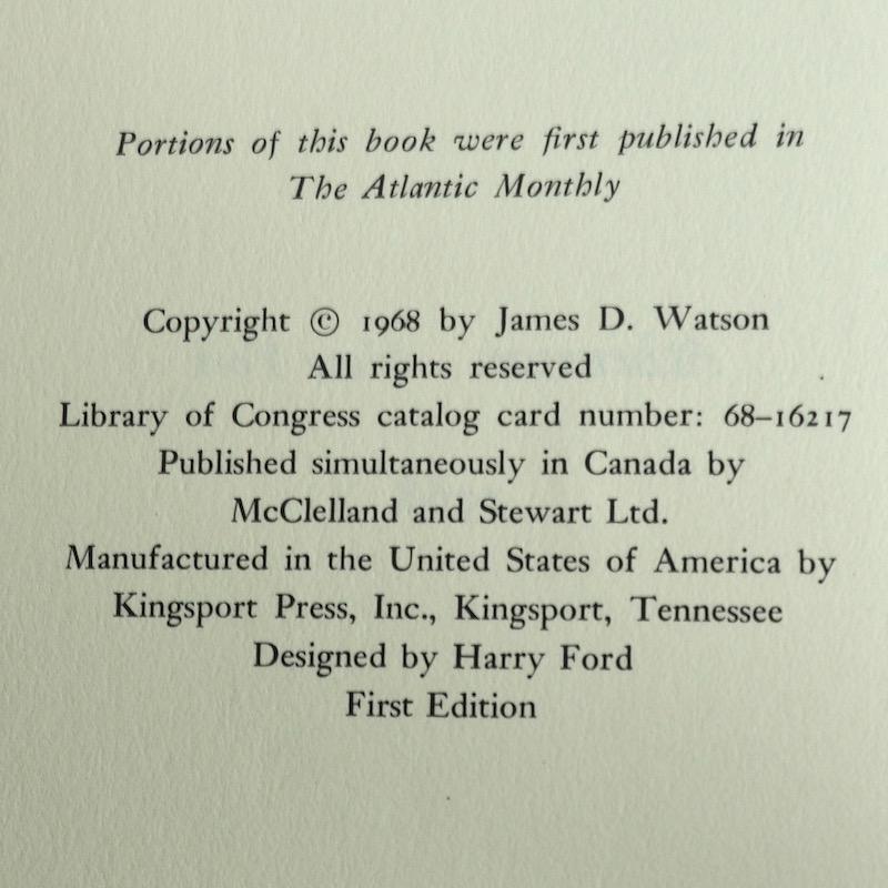 American James D. Watson The Double Helix First Edition, 1968