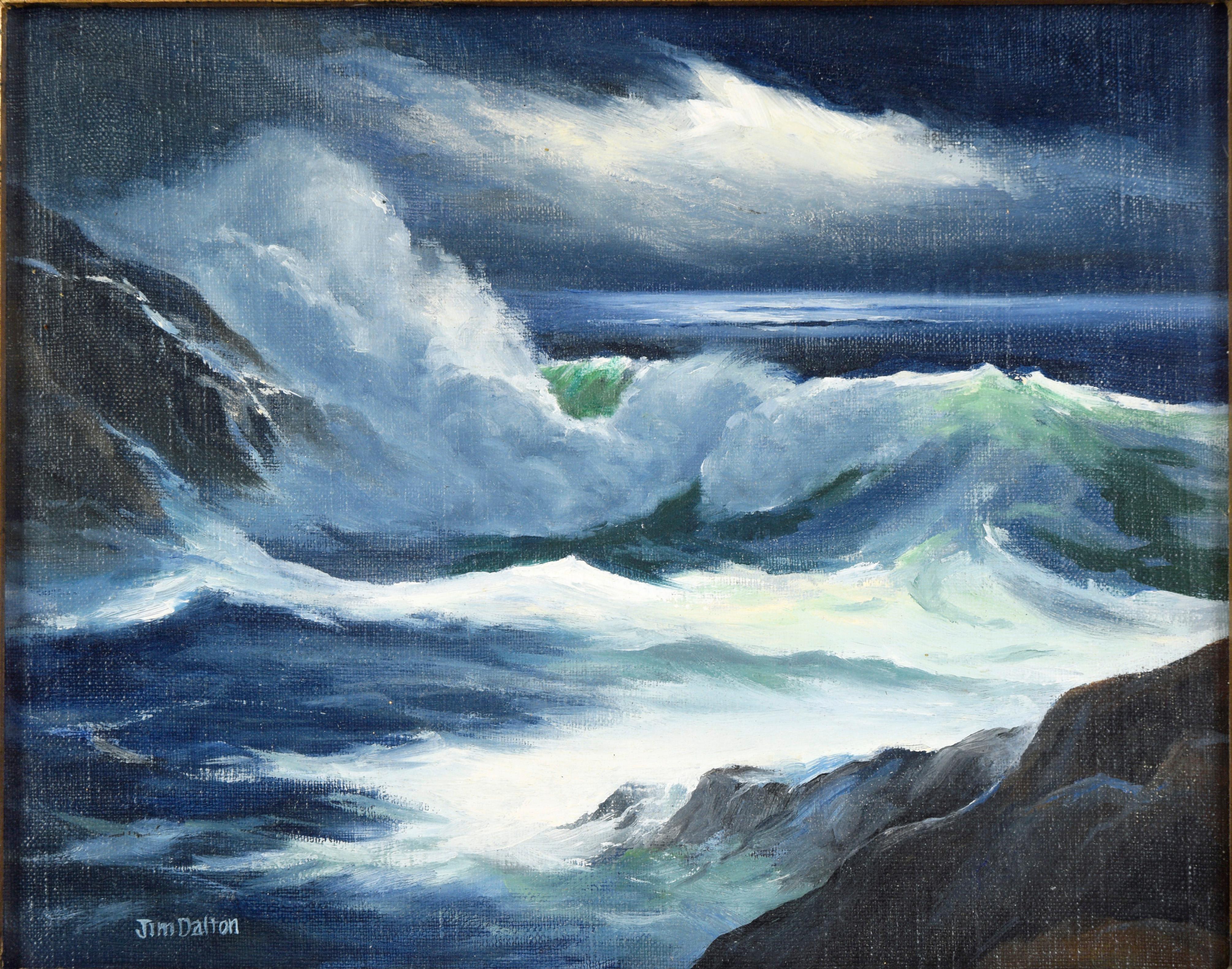 Moody Nocturne of the Monterey Coast in Oil - Brown Landscape Painting by James Dalton
