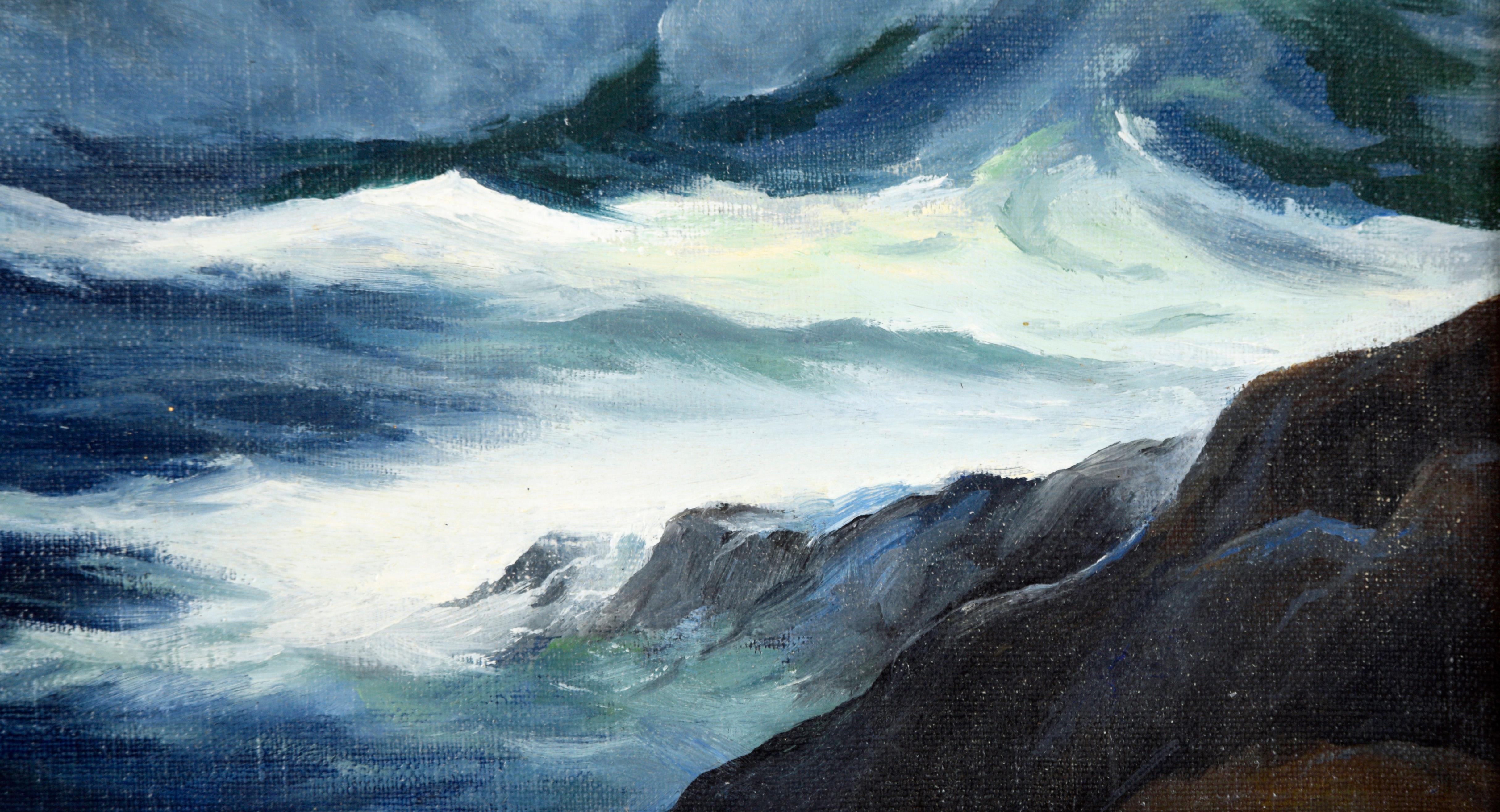 Moody Nocturne of the Monterey Coast in Oil For Sale 2