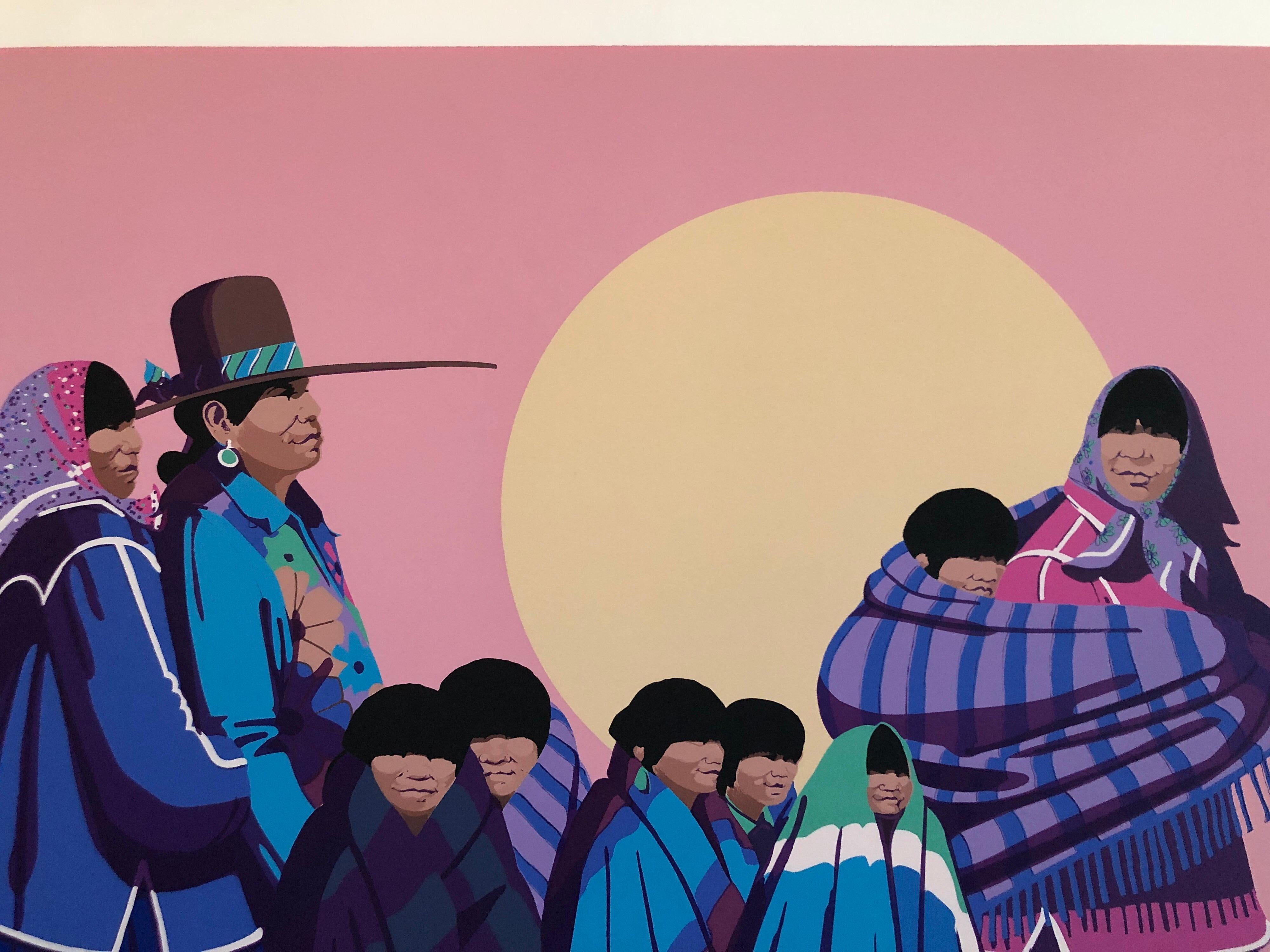 Native American Indian Family, Old Southwest Silkscreen - Print by James Darum