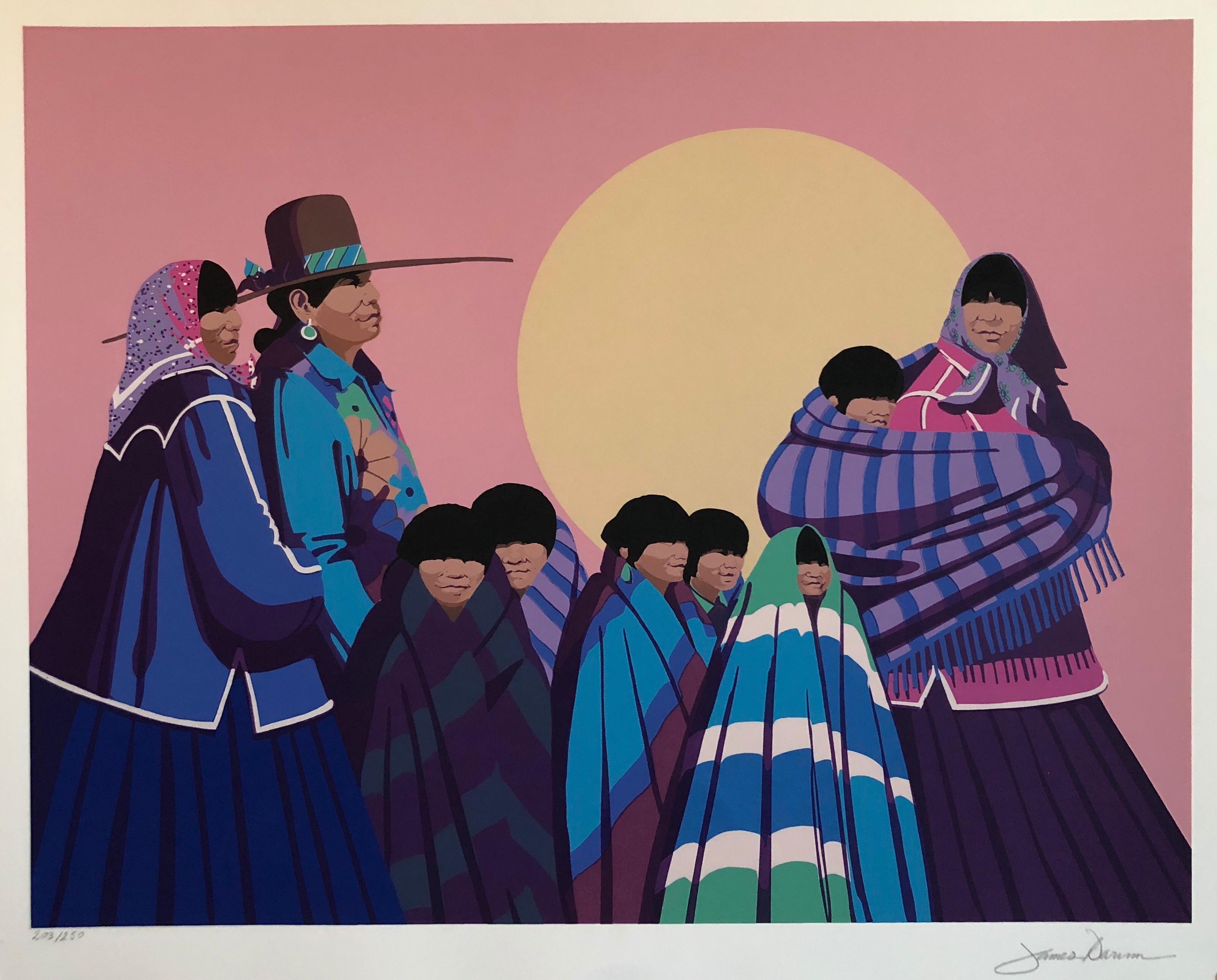 James Darum Figurative Print - Native American Indian Family, Old Southwest Silkscreen