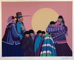 Native American Indian Family, Old Southwest Silkscreen Lithograph James Darum