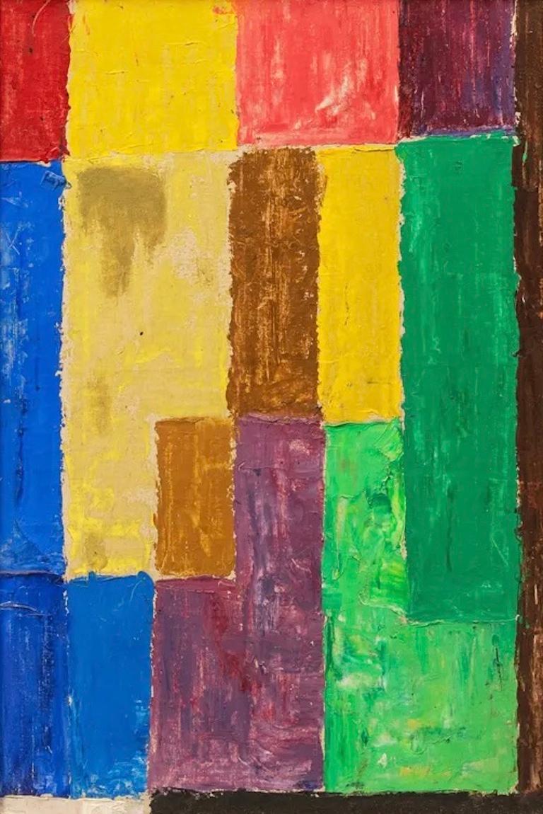 Abstract Painting di James Daugherty - "Astrazione a rettangolo" Astratto americano della metà del XX secolo  Campo di colore anni '60