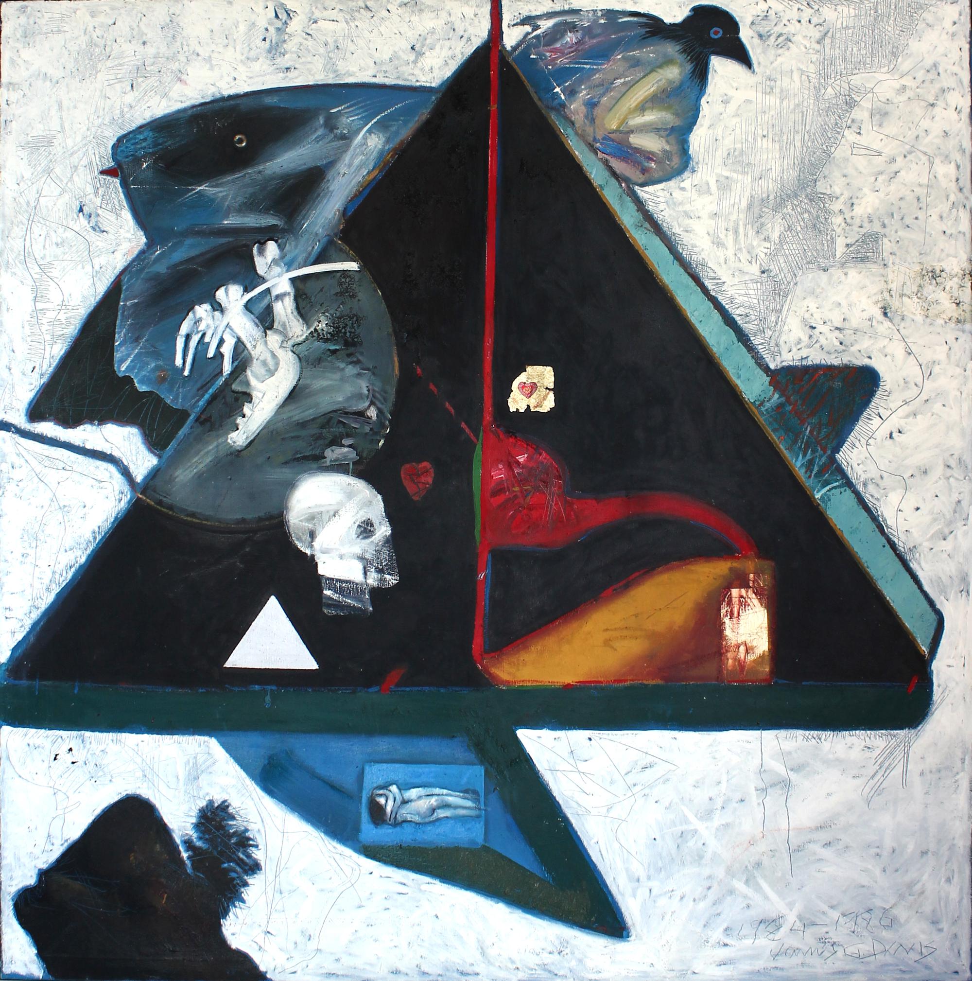 James Davis Figurative Painting - Black Pyramid, figurative oil painting on canvas