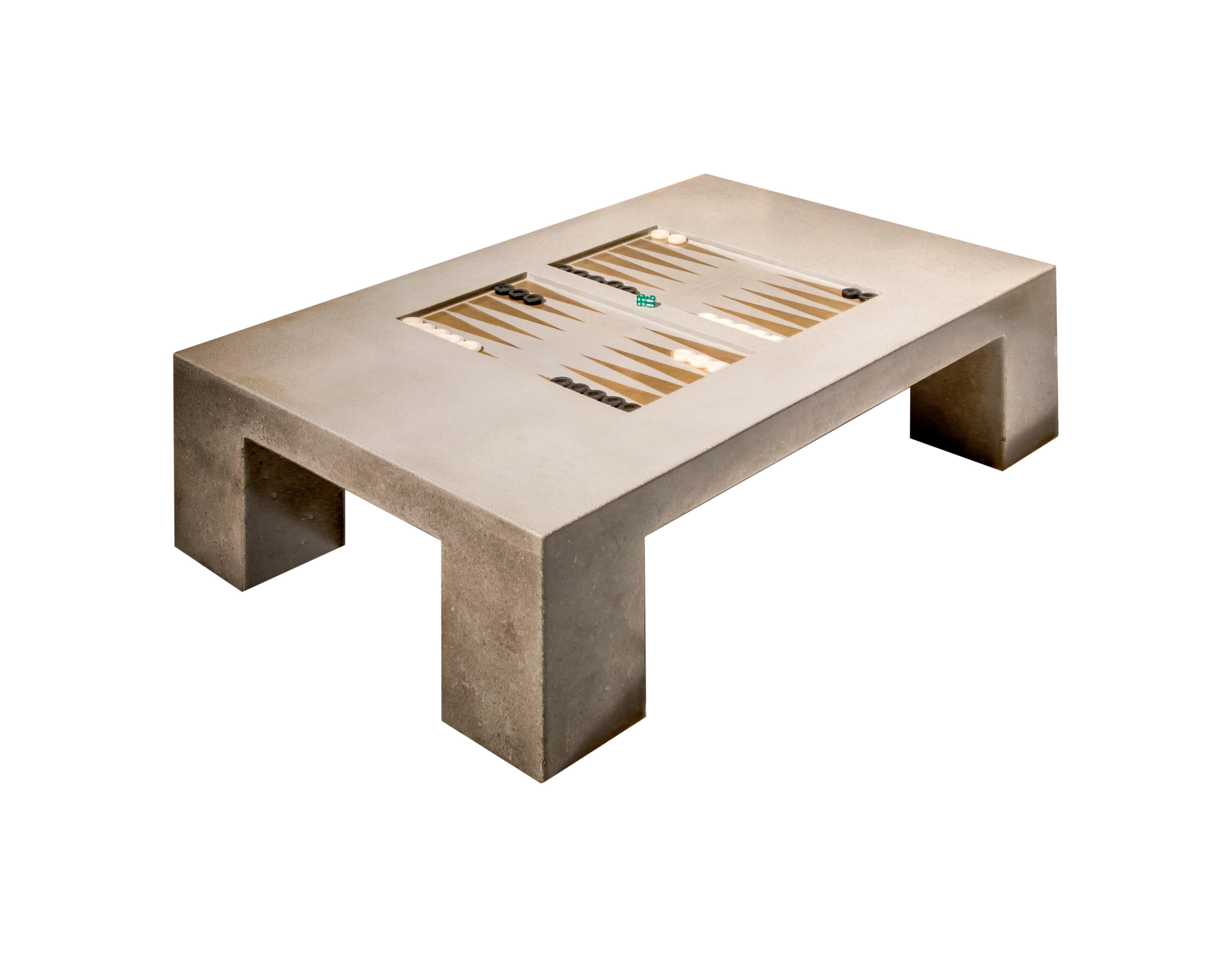 American James de Wulf Concrete Backgammon Coffee Table For Sale