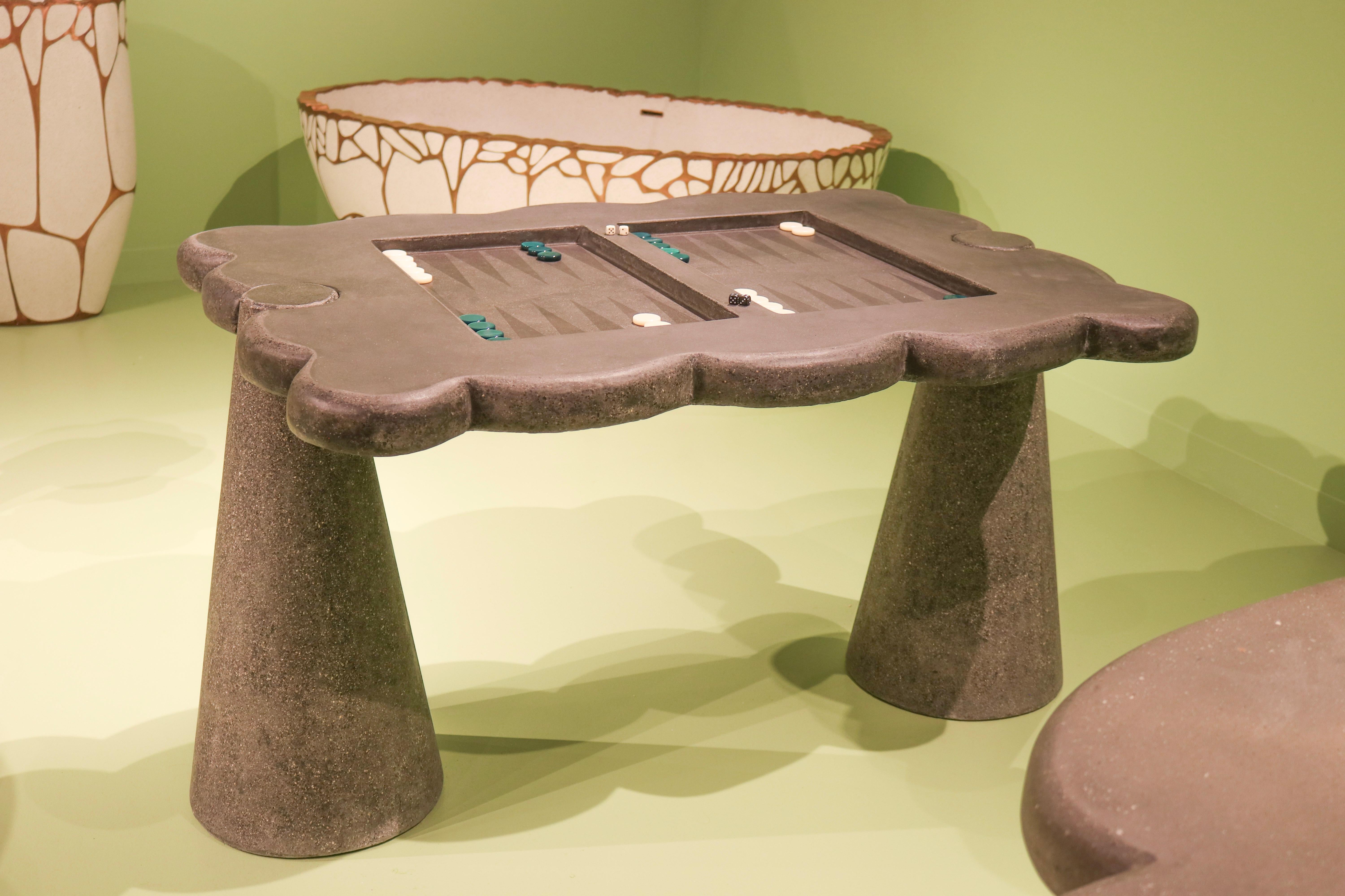 Concrete James de Wulf Flower Backgammon Table For Sale