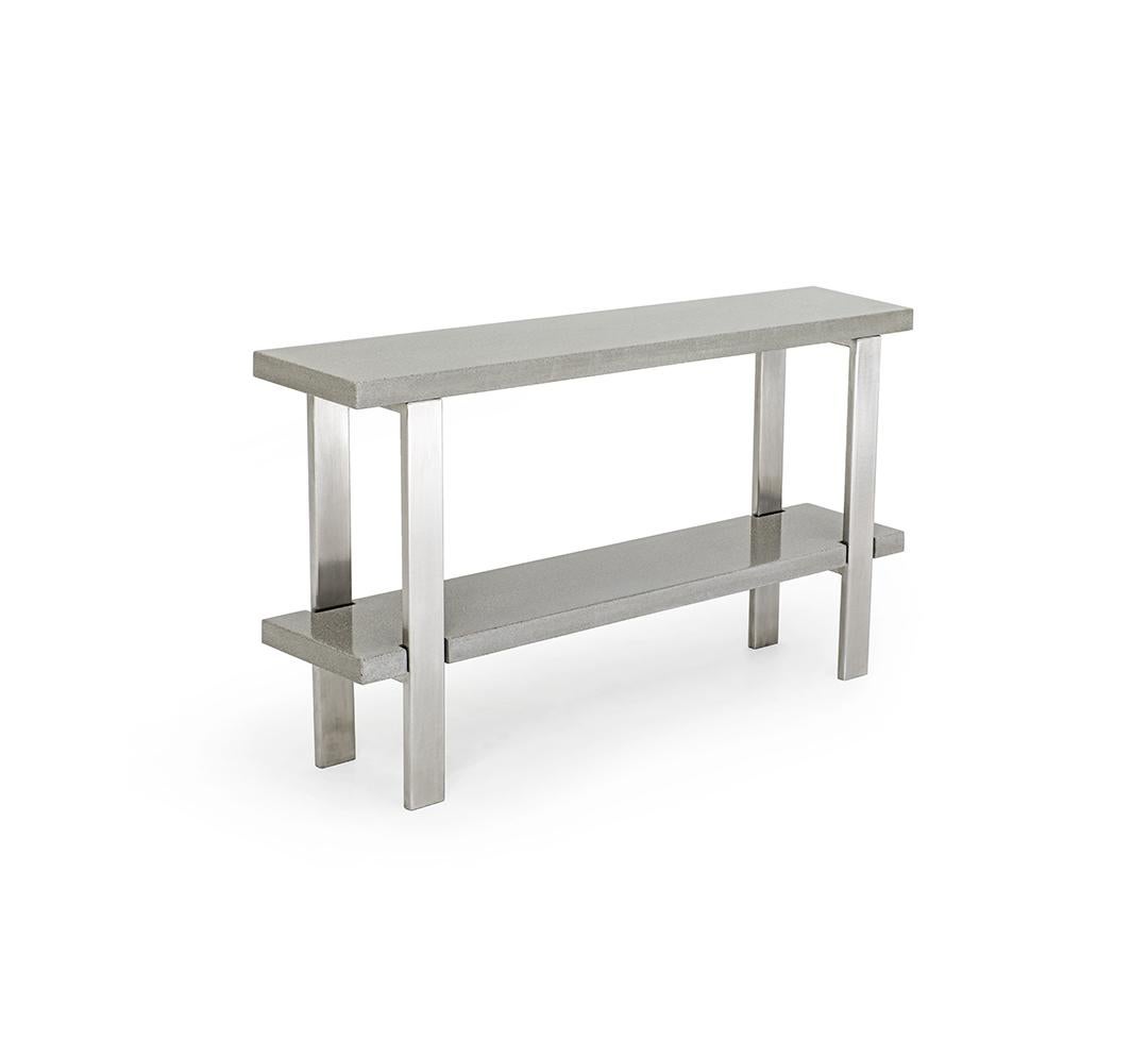 brushed stainless steel console table