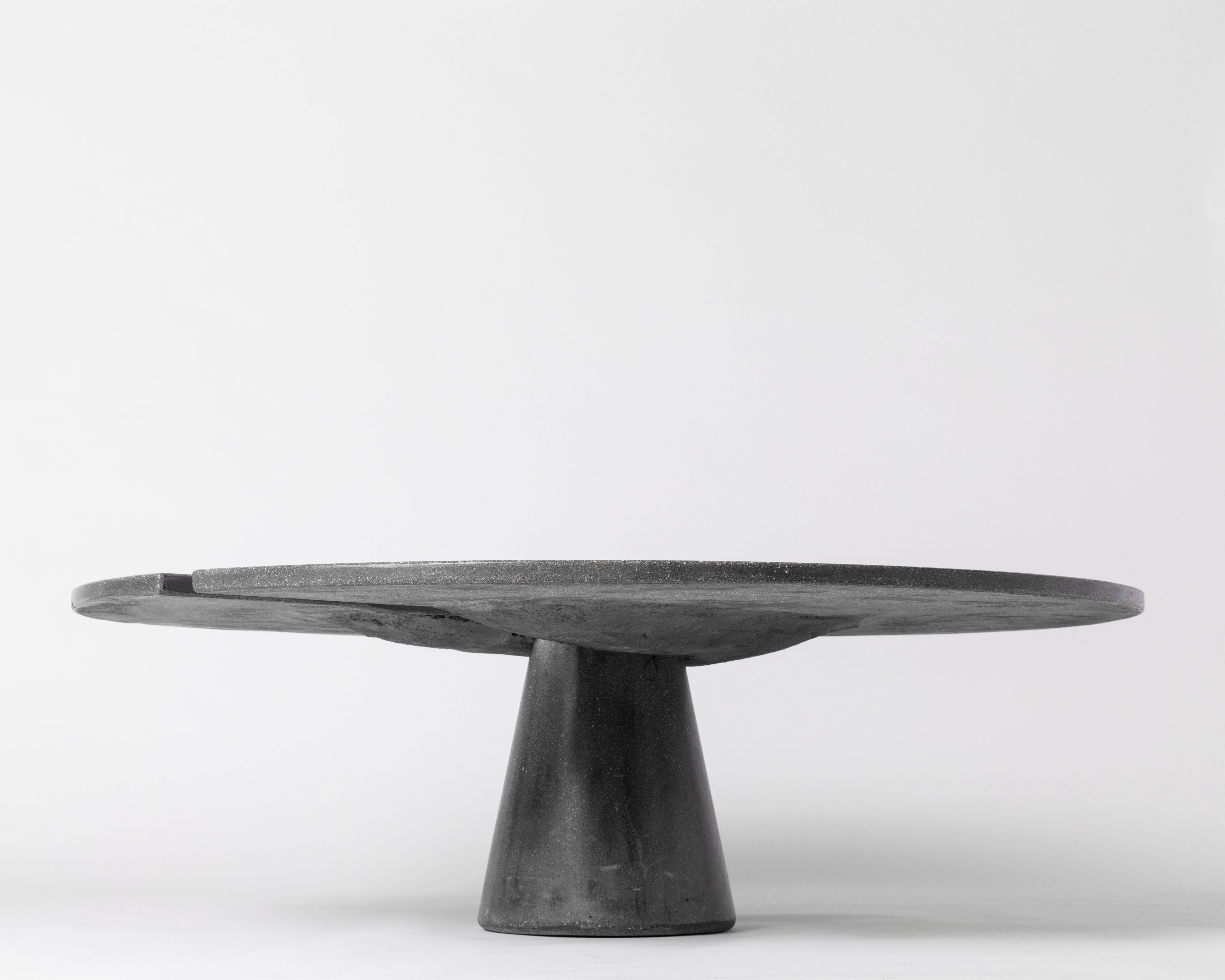 A stylish update to the classic Split Locking table, the straight split locking concrete coffee table features a parallel split radius in the tabletop. Consisting of two pieces: table top and base; lock together by gravity alone. Equal in art and