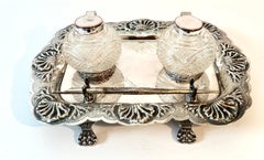 Pluma estilográfica y tintero de plata de ley James Deakin & Sons