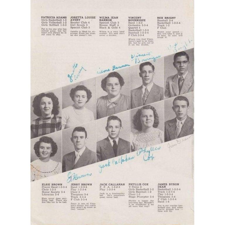 Paper James Dean Original Autographed 1949 High School Yearbook Page