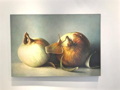 "Mulford Onions"  Large Highly Realistic Still Life, 2 Onions, Gray/Green Ground