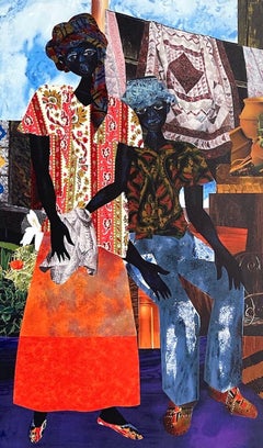 BACKYARD Signed Lithograph, Black Couple, African American Heritage, Quilts