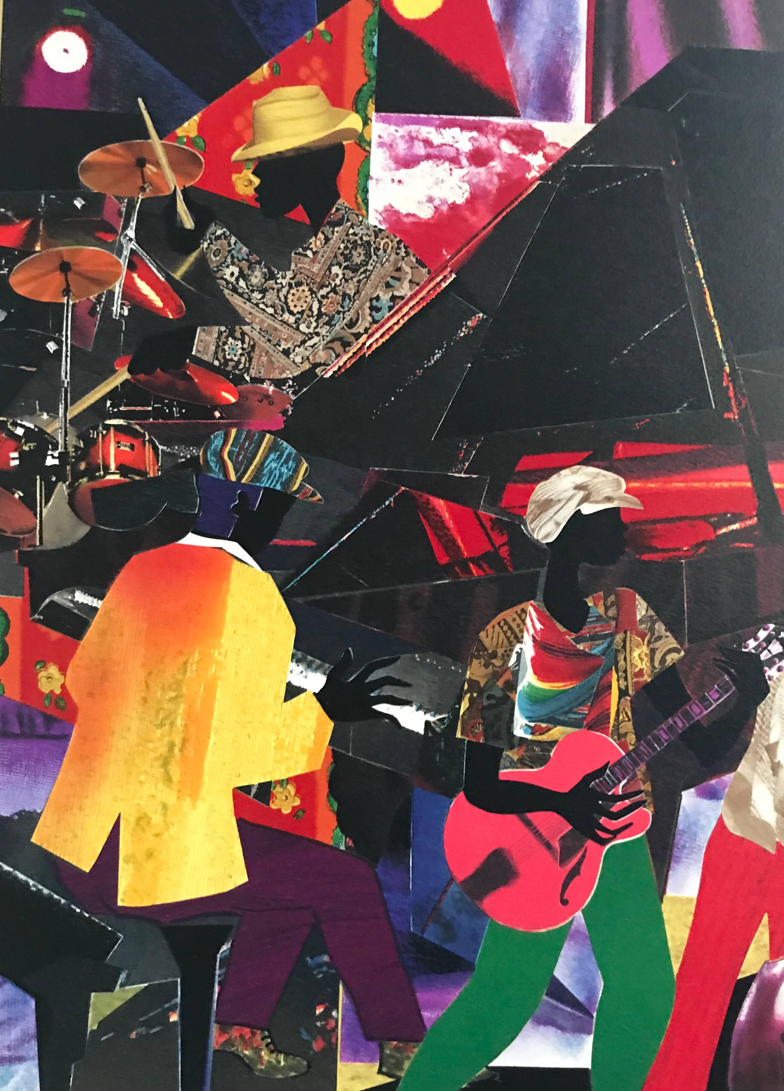 JUMPIN' & JIVIN' Signed Original Lithograph, Colorful Collage, Music, Night Club - Contemporary Print by James Demark