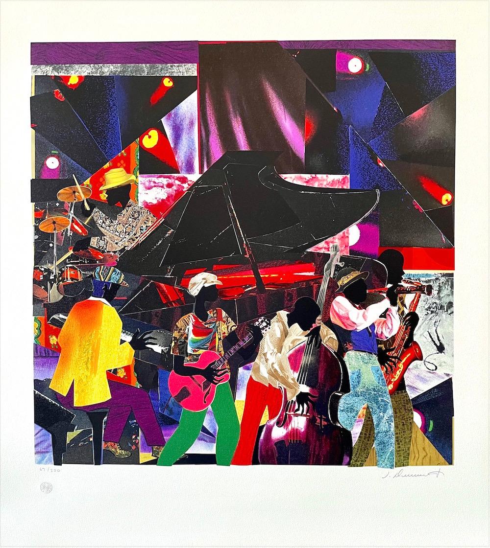 JUMPIN' & JIVIN' Signed Lithograph, Night Club Scene Band Musicians, Grand Piano - Print by James Demark