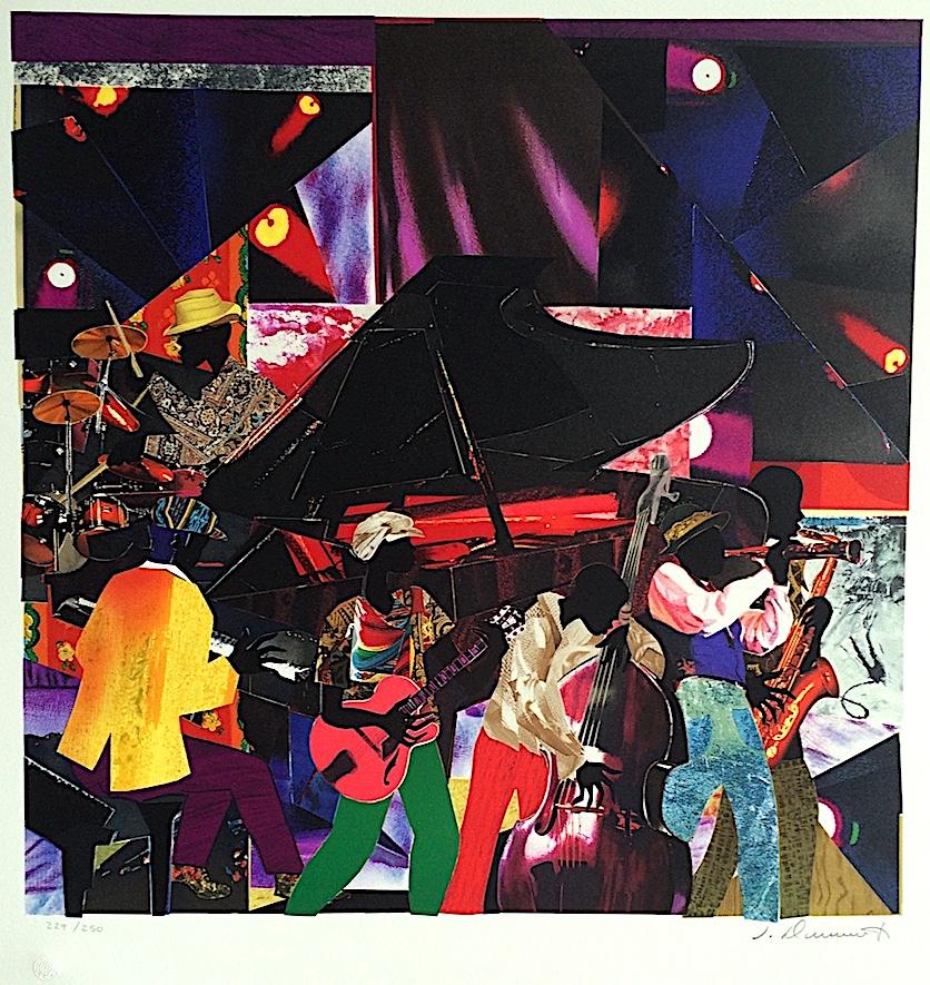 James Demark Interior Print - JUMPIN' & JIVIN' Signed Original Lithograph, Colorful Collage, Music, Night Club