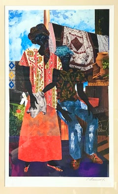 Lithographie signée BACKYARD, Double Couple, héritage africain américain, Courtepointes