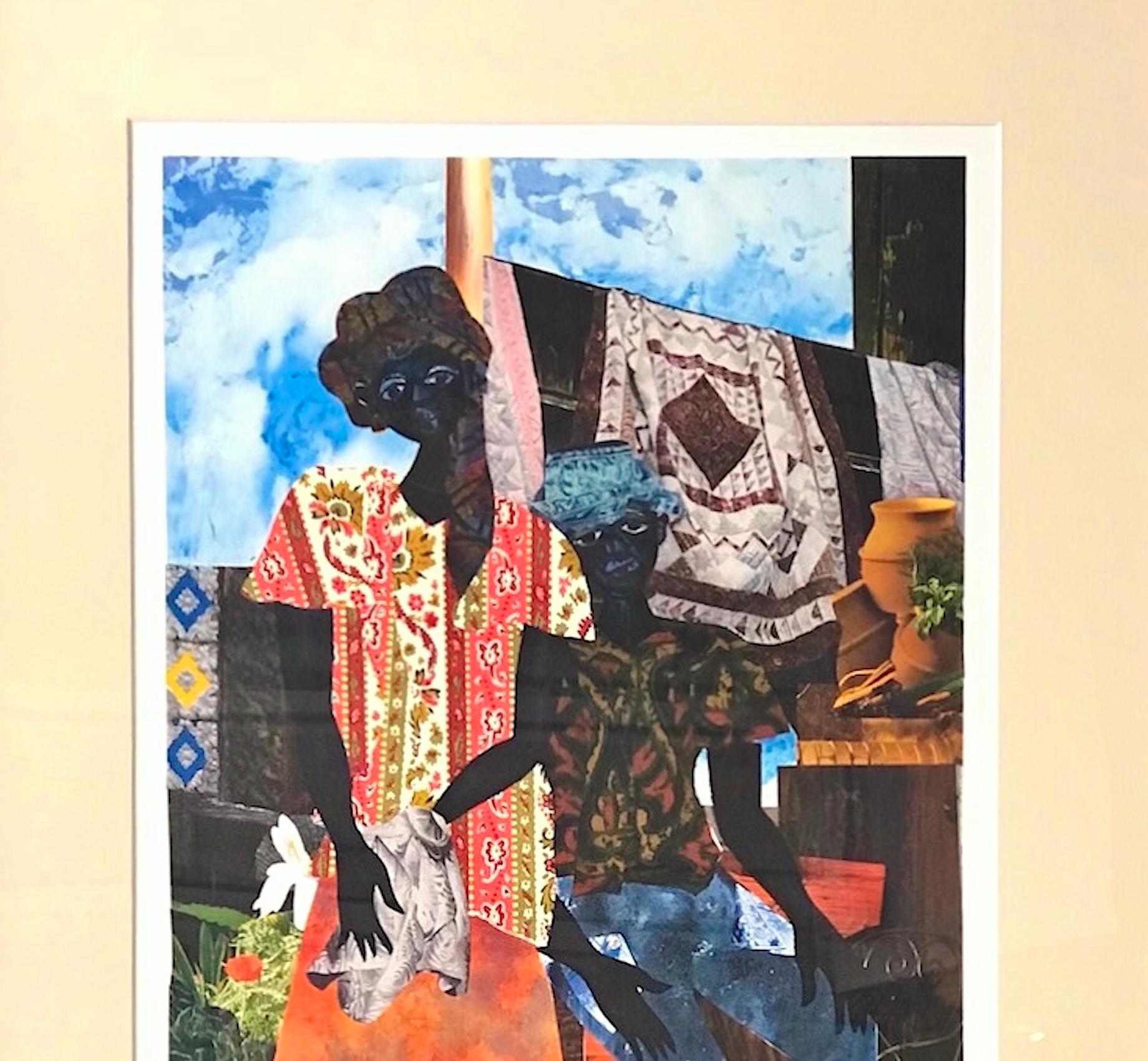 BACKYARD Signierte Lithographie, Schwarzes Paar, afroamerikanisches Erbe, Steppdecken (Zeitgenössisch), Print, von James Denmark