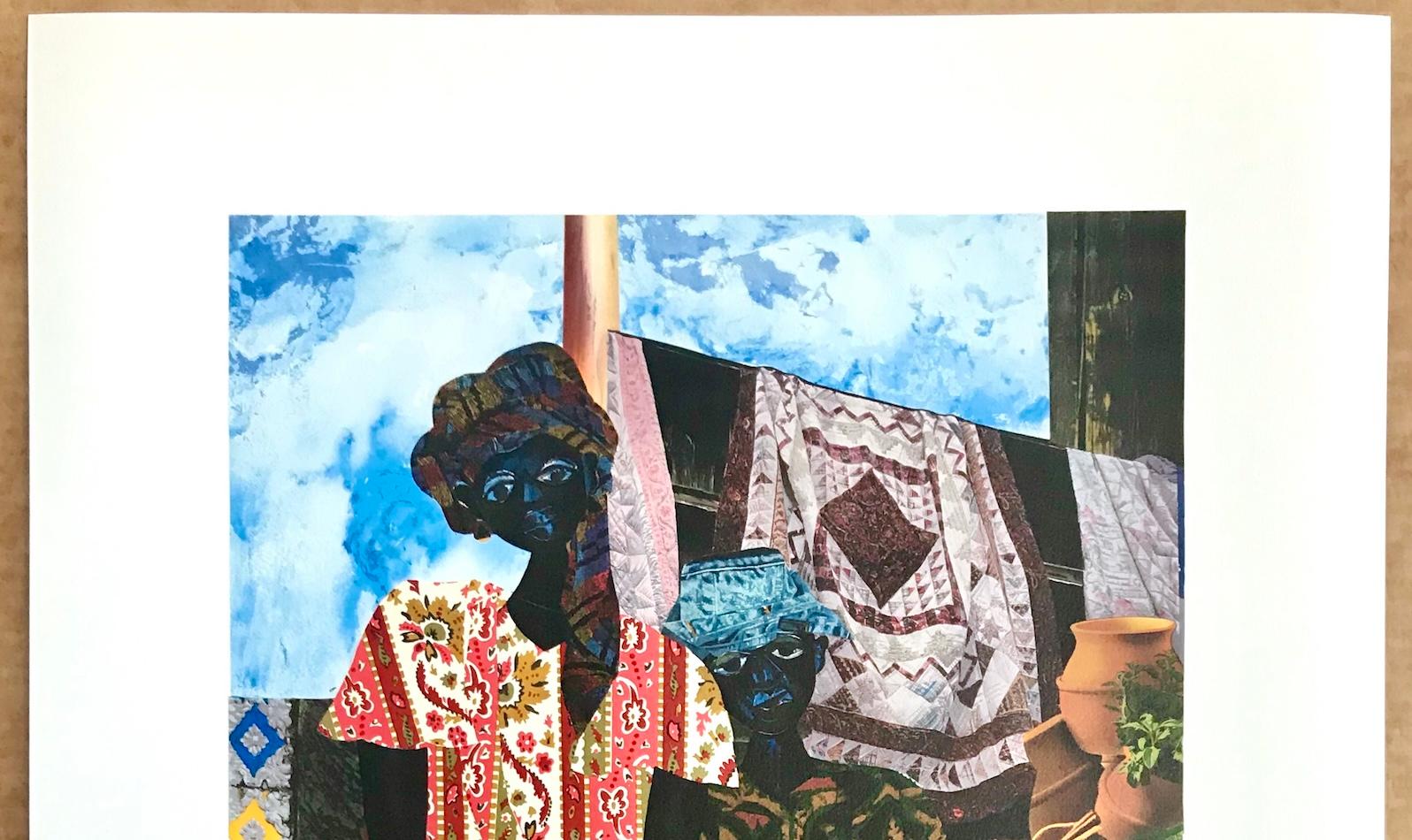 BACKYARD Litografía firmada, Pareja negra, Herencia afroamericana, Colchas en venta 1