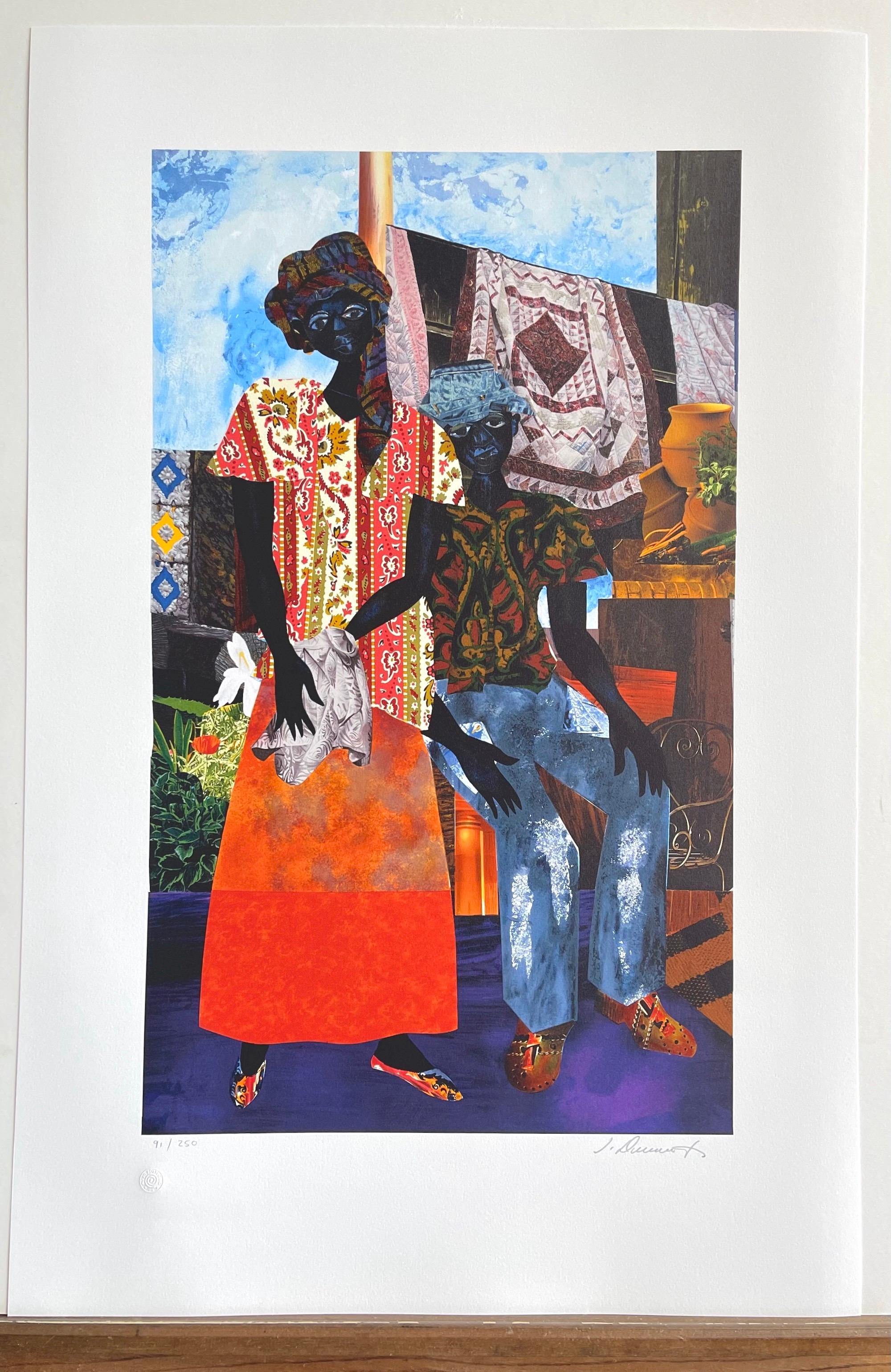 BACKYARD Signed Lithograph, Black Couple, African American Heritage, Quilts For Sale 5